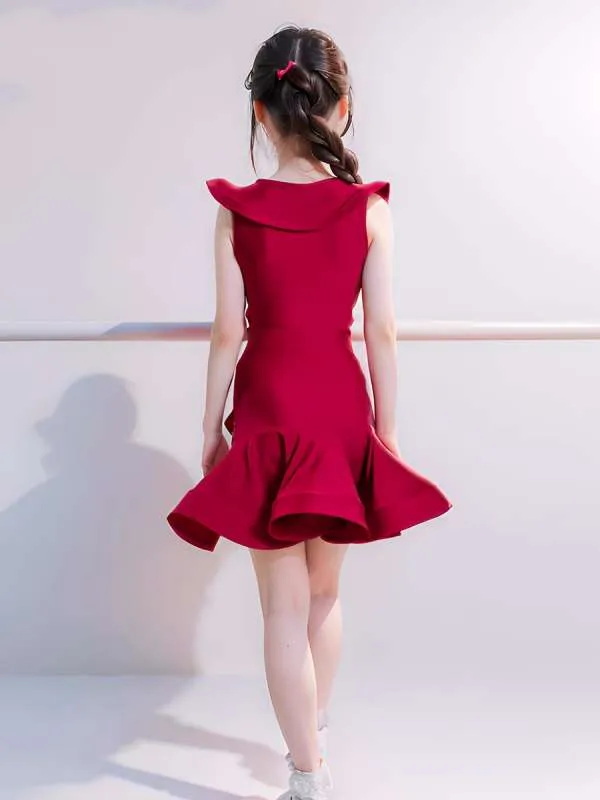 Red with Flowers Latin Dance Dresses for Girls Kids Ballroom Salsa Chacha Latin Performance Clothes Latin Dance Skirts