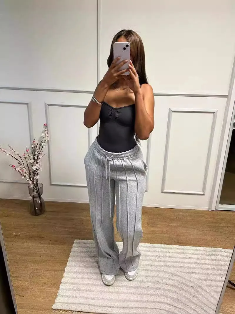 Relaxed Fit Pleated Drawstring Casual Trousers