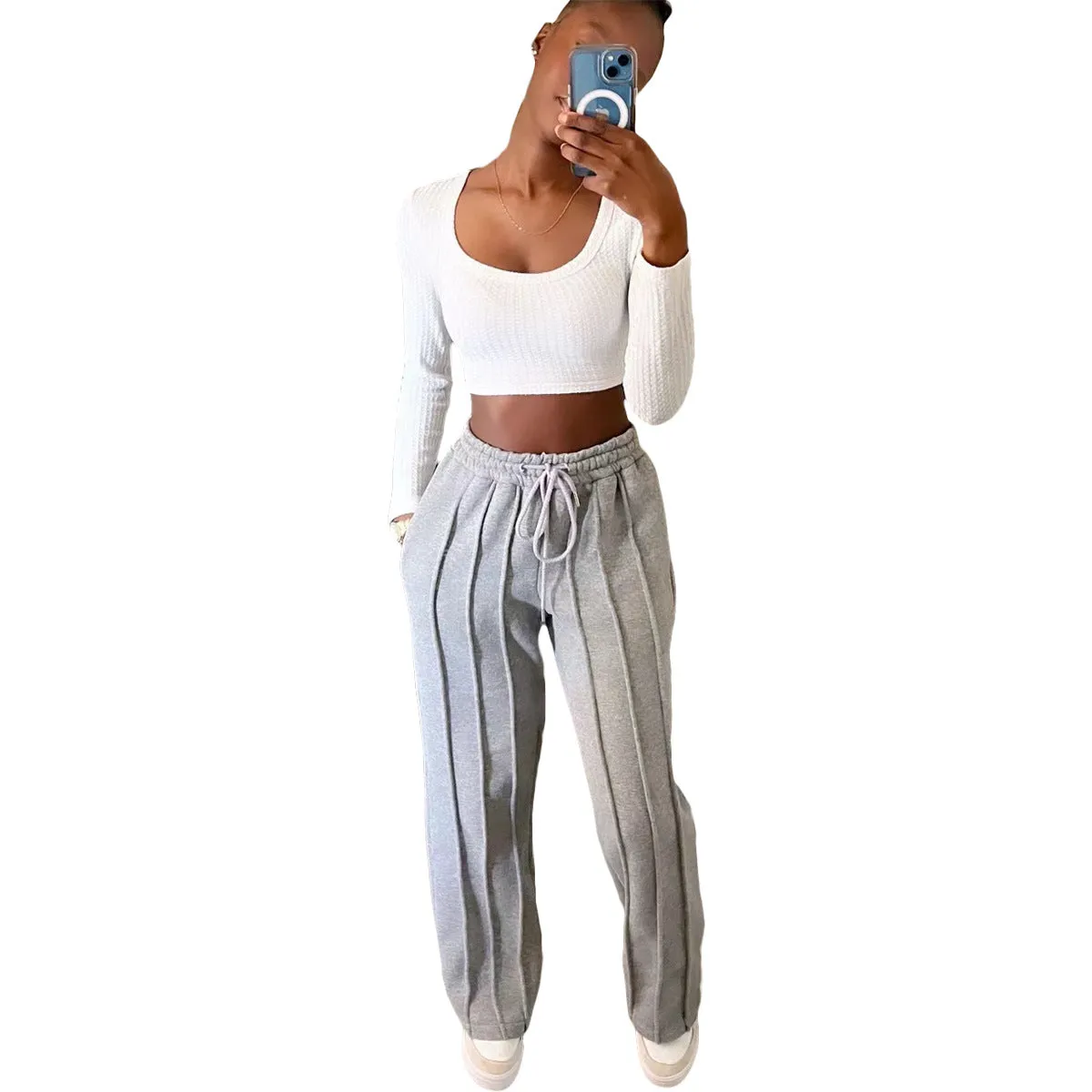 Relaxed Fit Pleated Drawstring Casual Trousers