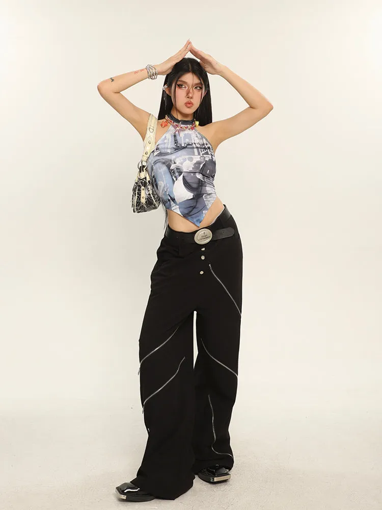 Relaxed Fit Zipper Trousers