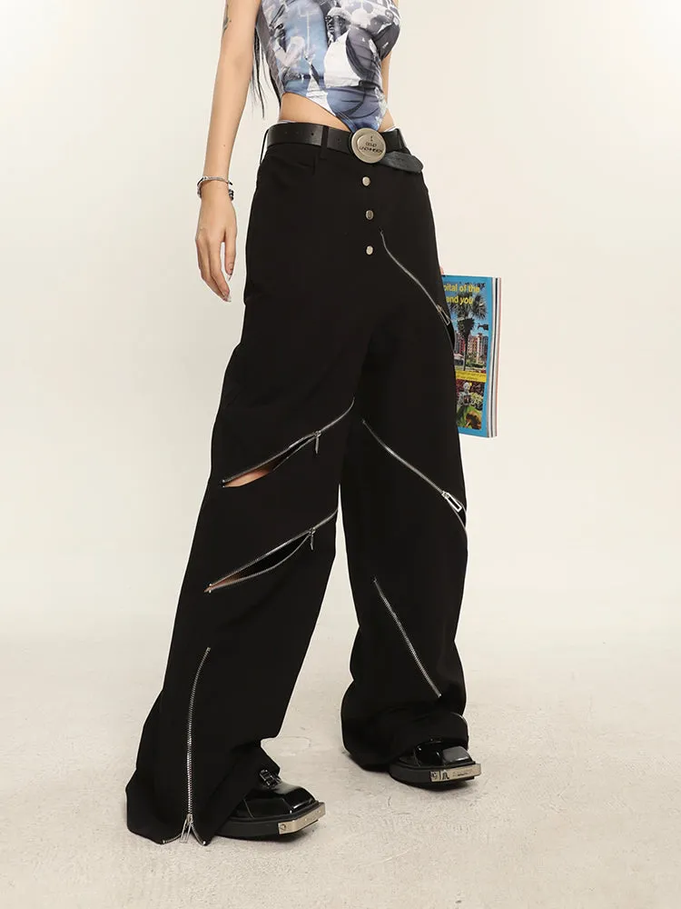 Relaxed Fit Zipper Trousers