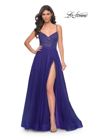 Rhinestone Beaded Illusion Bodice Tulle Gown