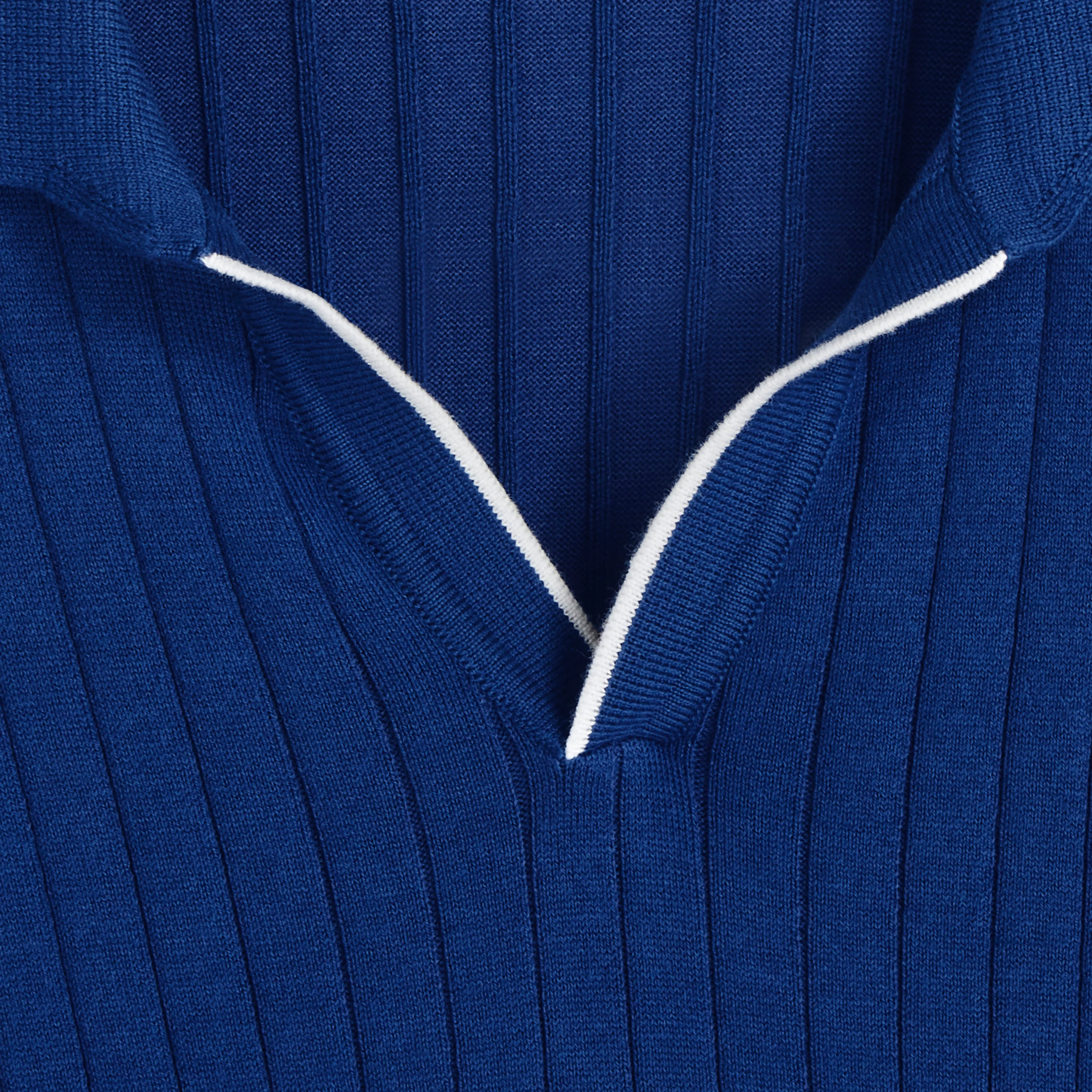 Rib Knit Short Sleeve Johnny Collar Sweater