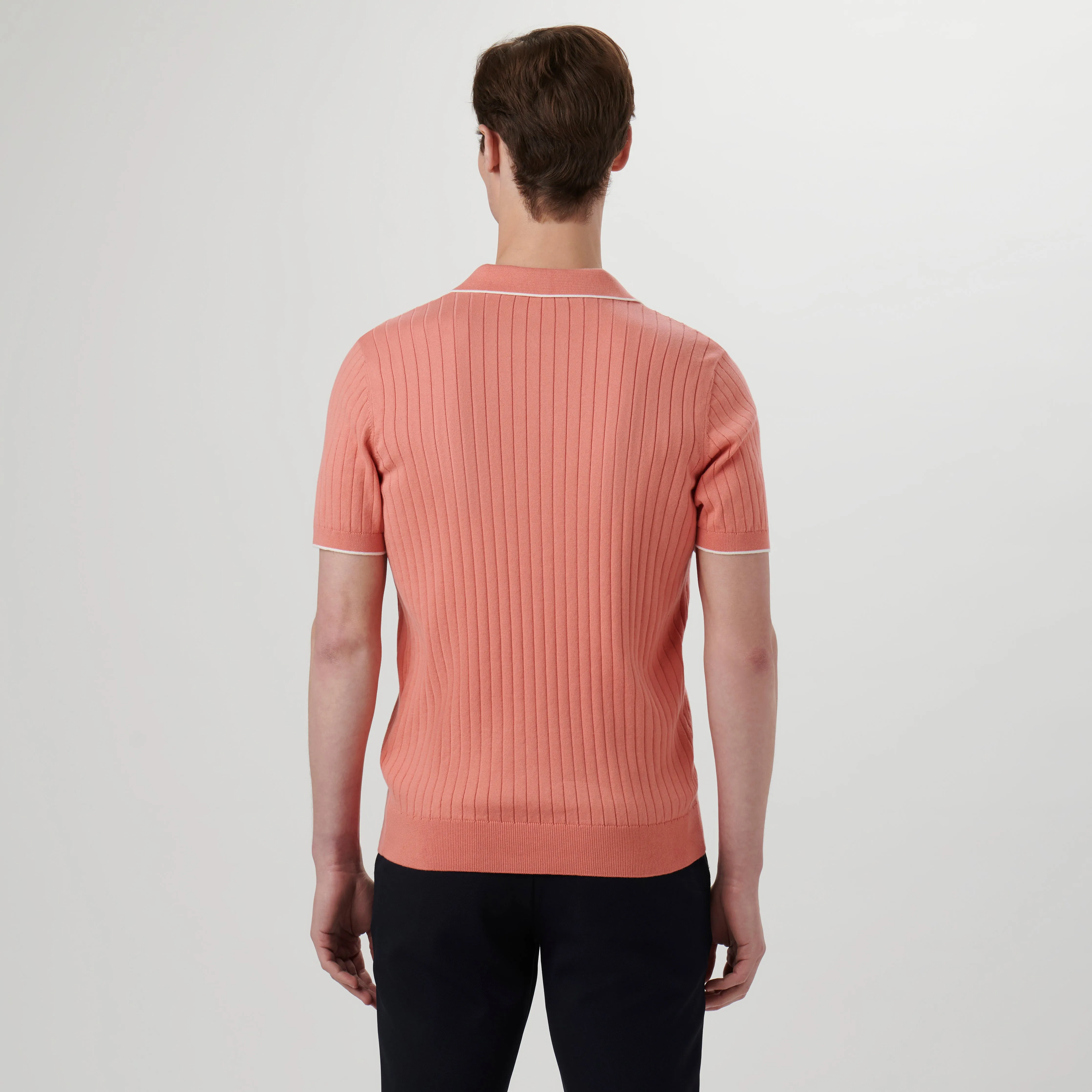 Rib Knit Short Sleeve Johnny Collar Sweater