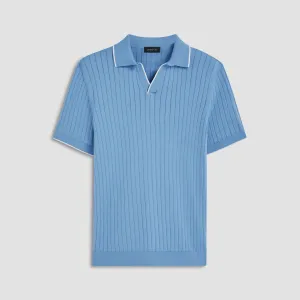 Rib Knit Short Sleeve Johnny Collar Sweater