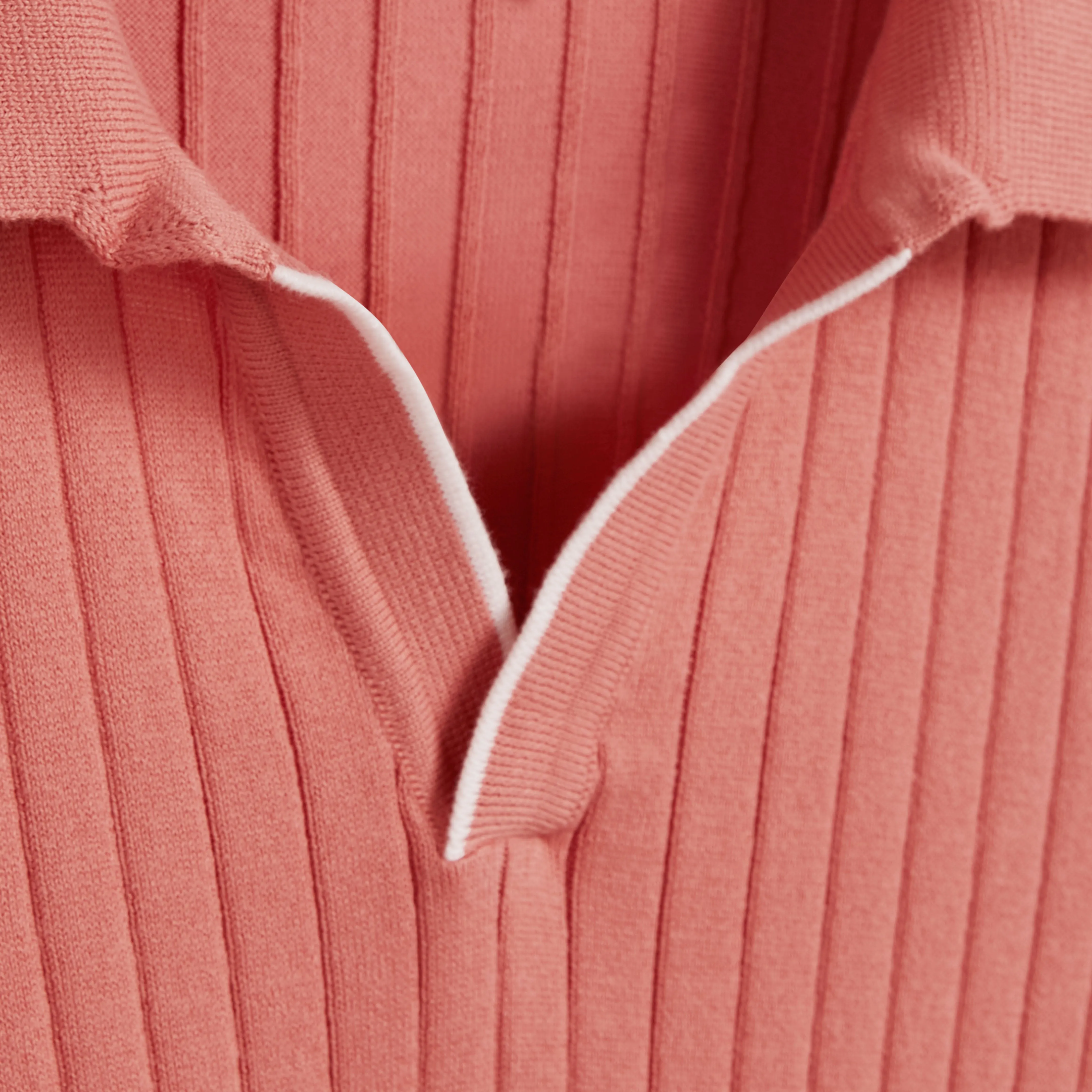 Rib Knit Short Sleeve Johnny Collar Sweater
