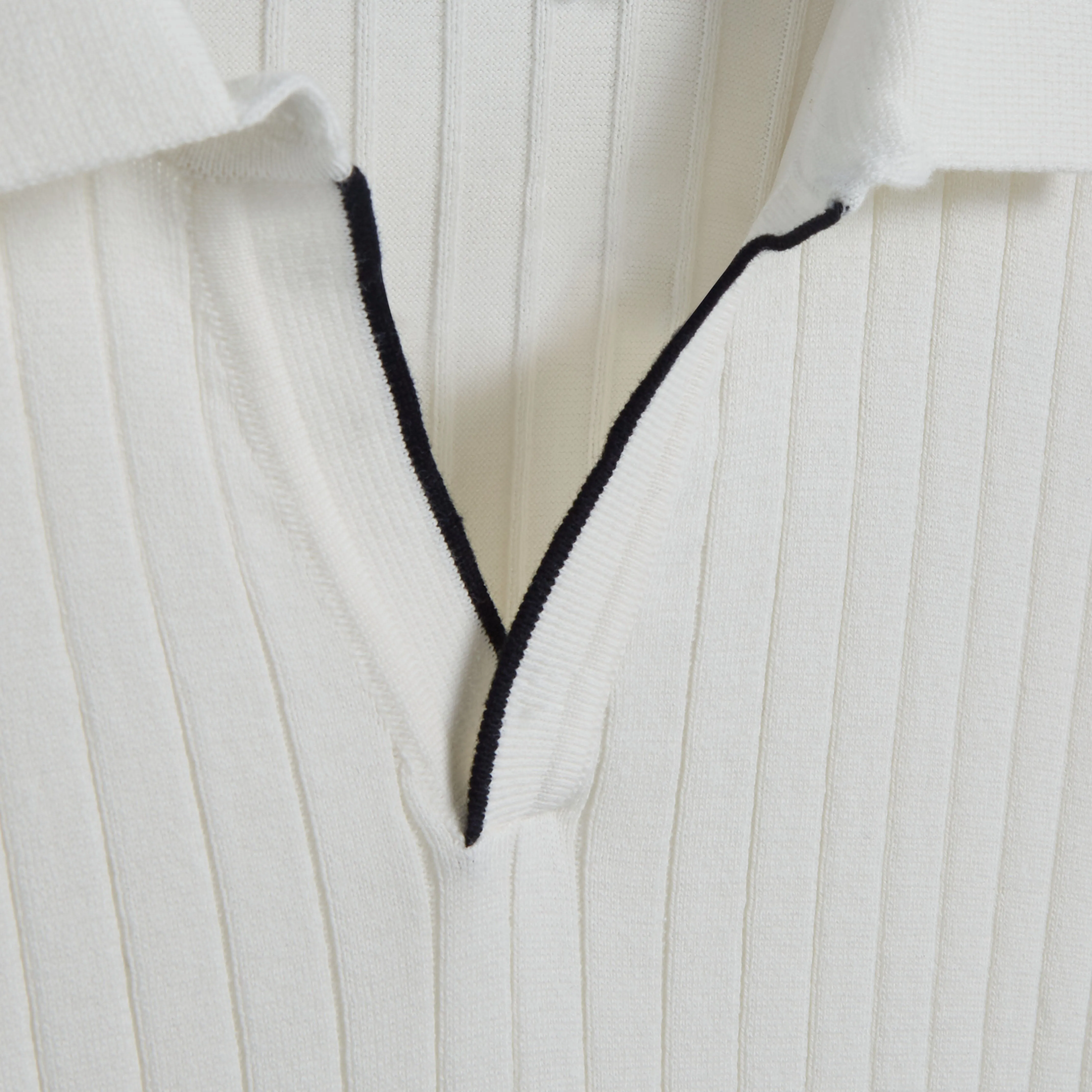 Rib Knit Short Sleeve Johnny Collar Sweater