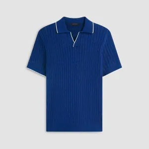 Rib Knit Short Sleeve Johnny Collar Sweater