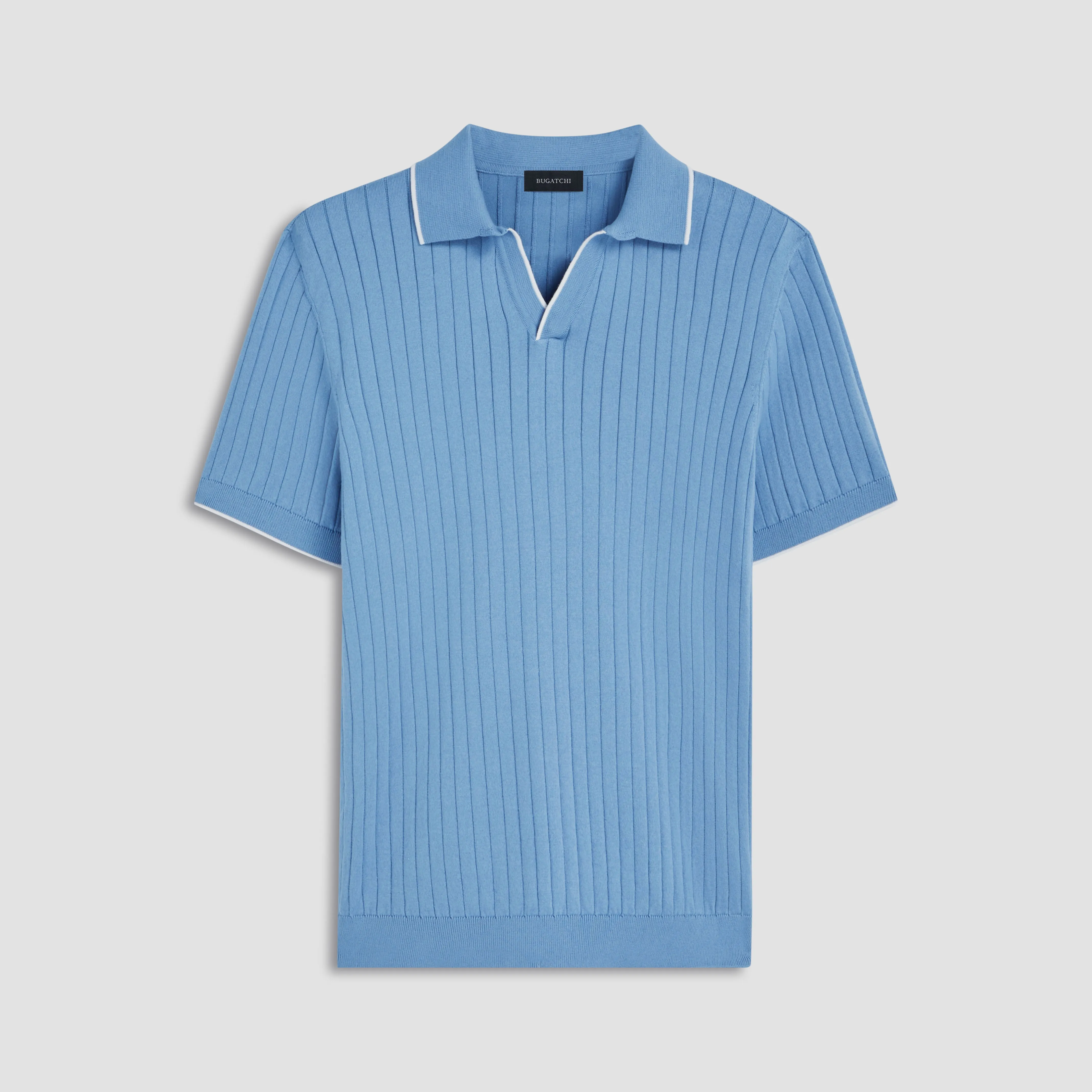 Rib Knit Short Sleeve Johnny Collar Sweater
