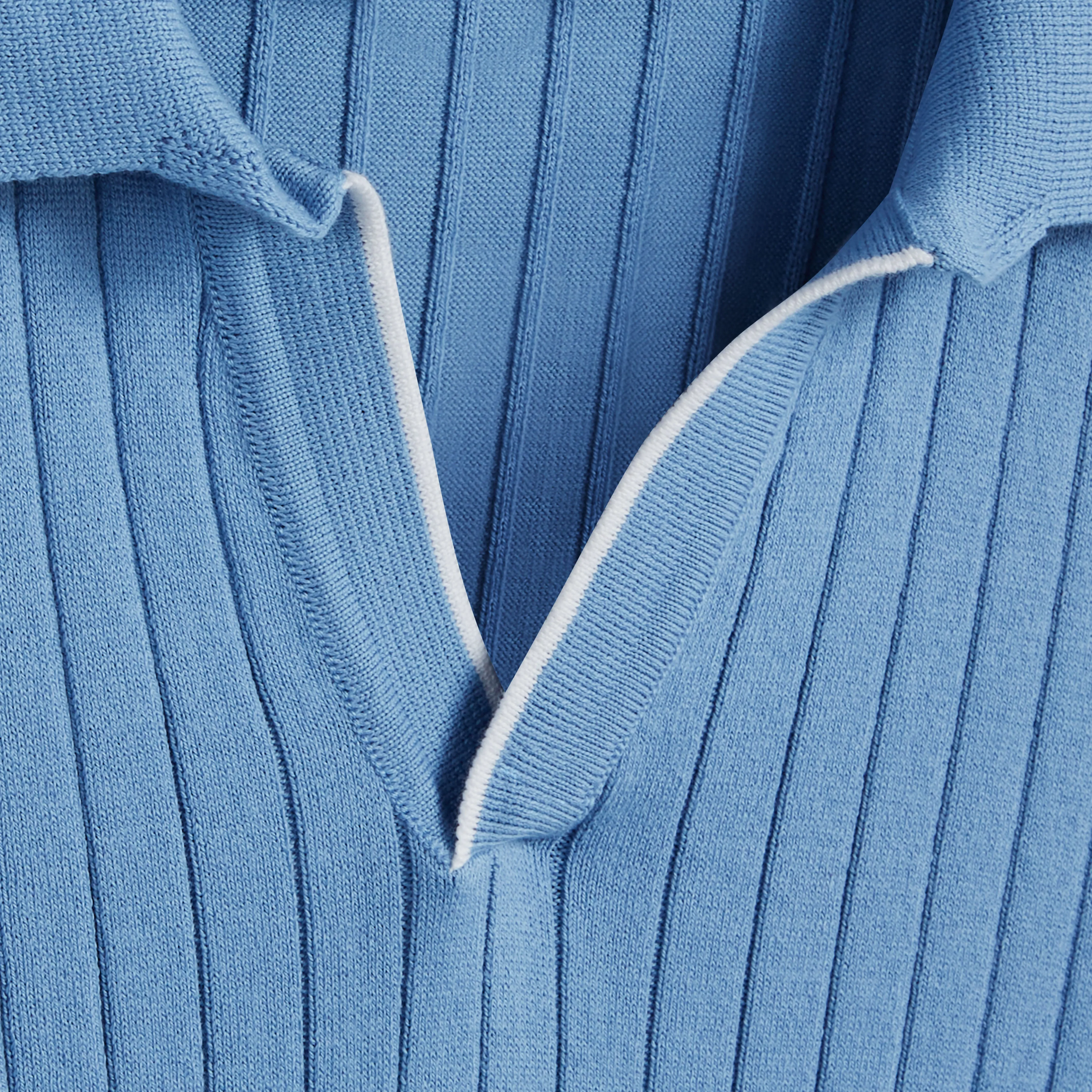 Rib Knit Short Sleeve Johnny Collar Sweater