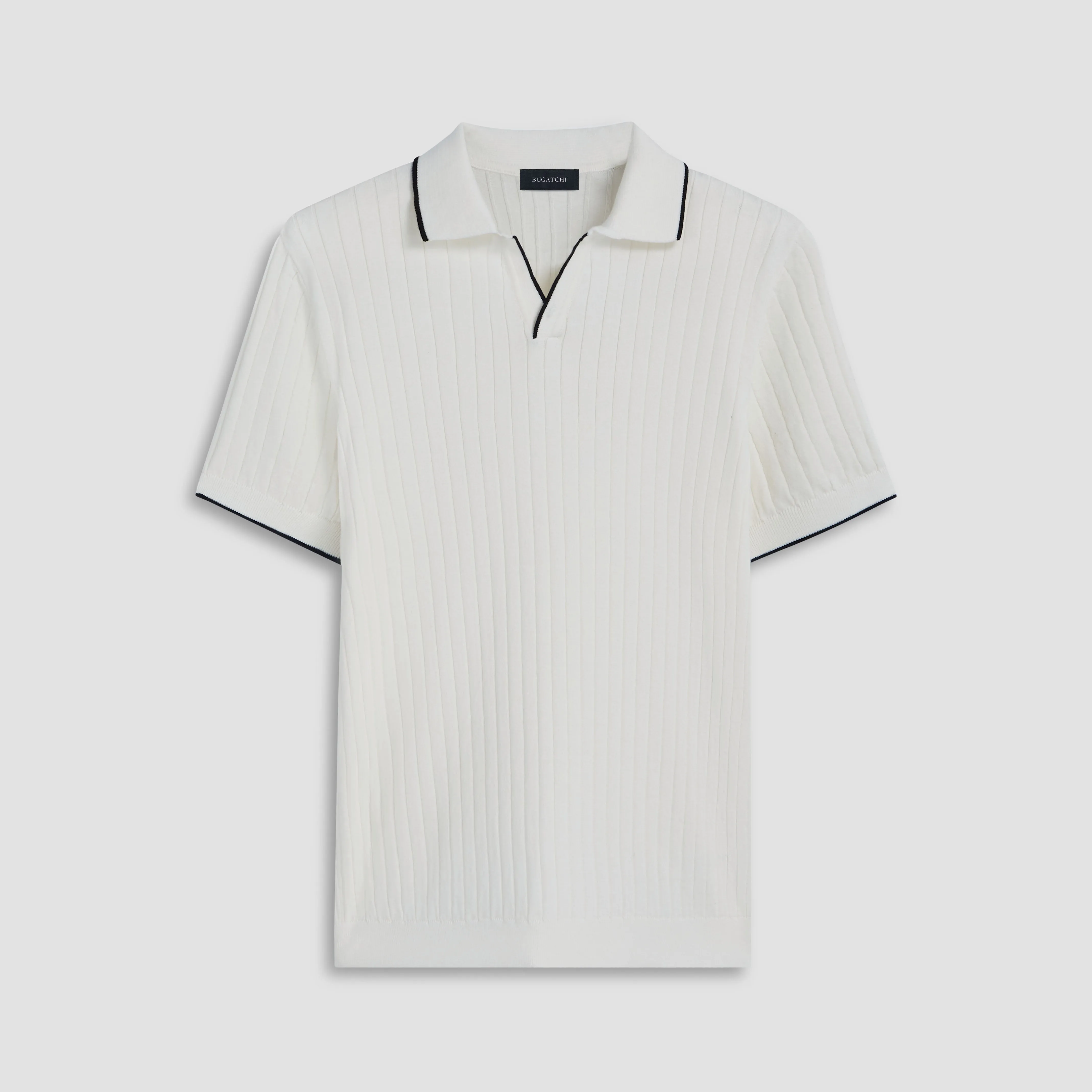 Rib Knit Short Sleeve Johnny Collar Sweater