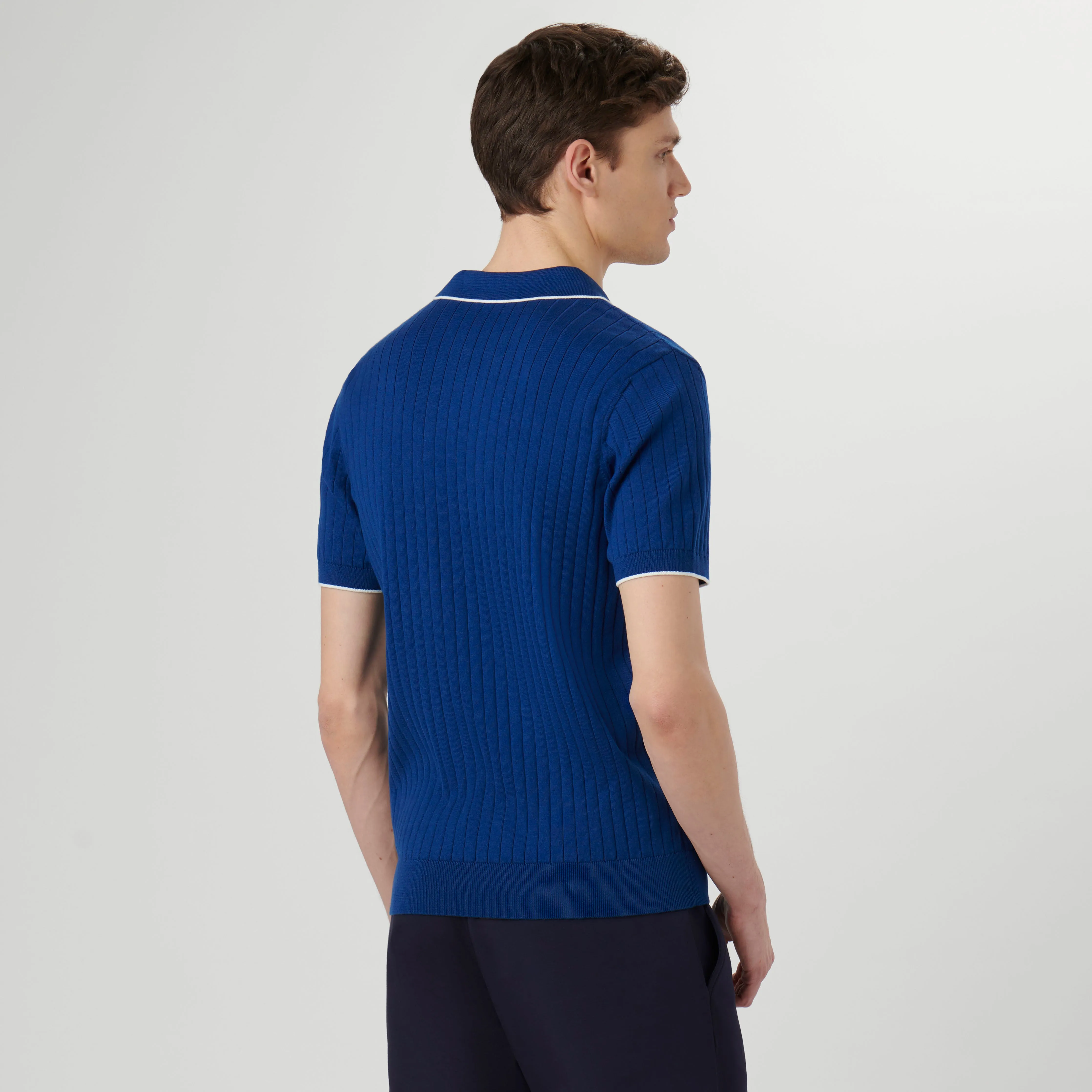 Rib Knit Short Sleeve Johnny Collar Sweater