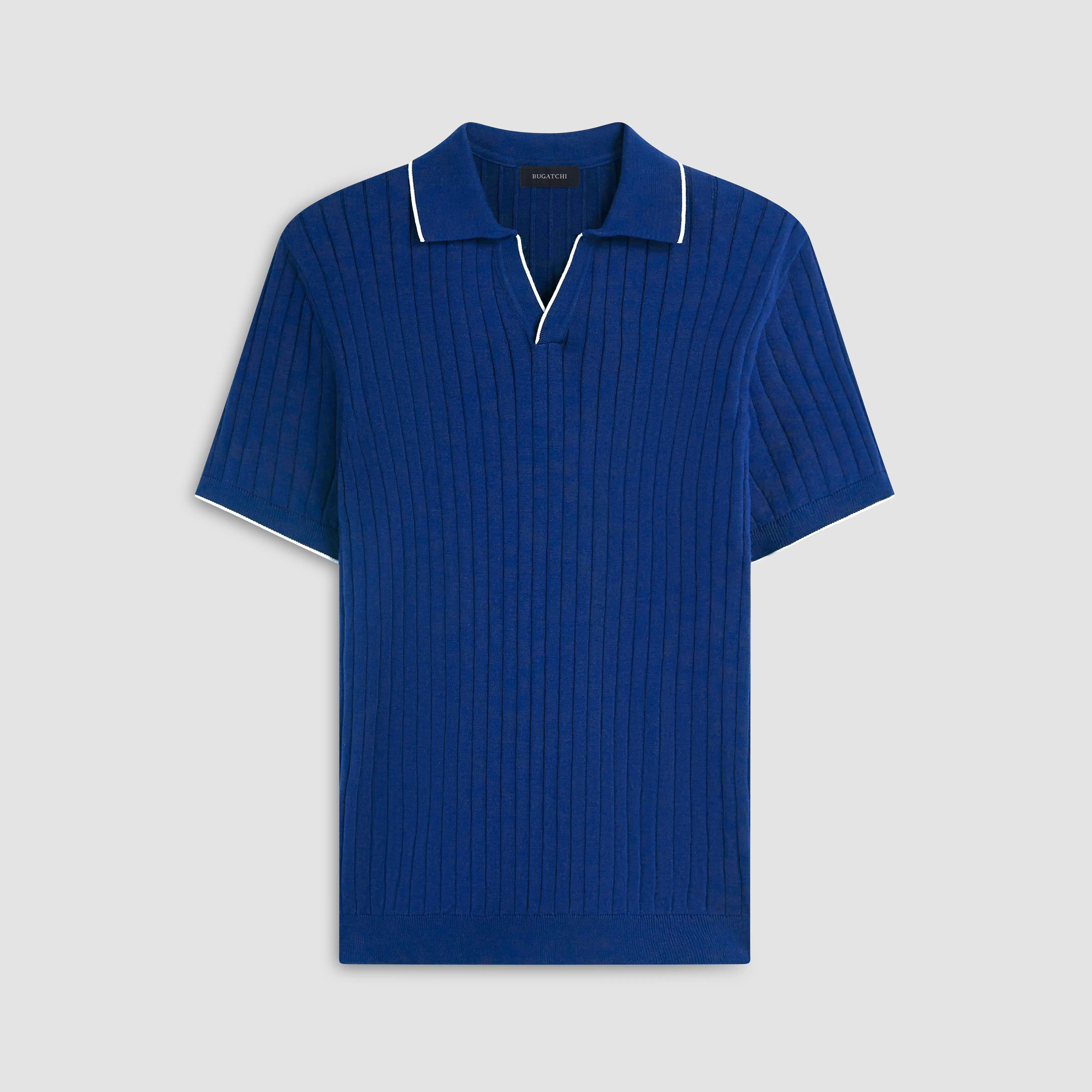 Rib Knit Short Sleeve Johnny Collar Sweater