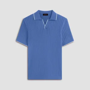 Rib Knit Short Sleeve Johnny Collar Sweater