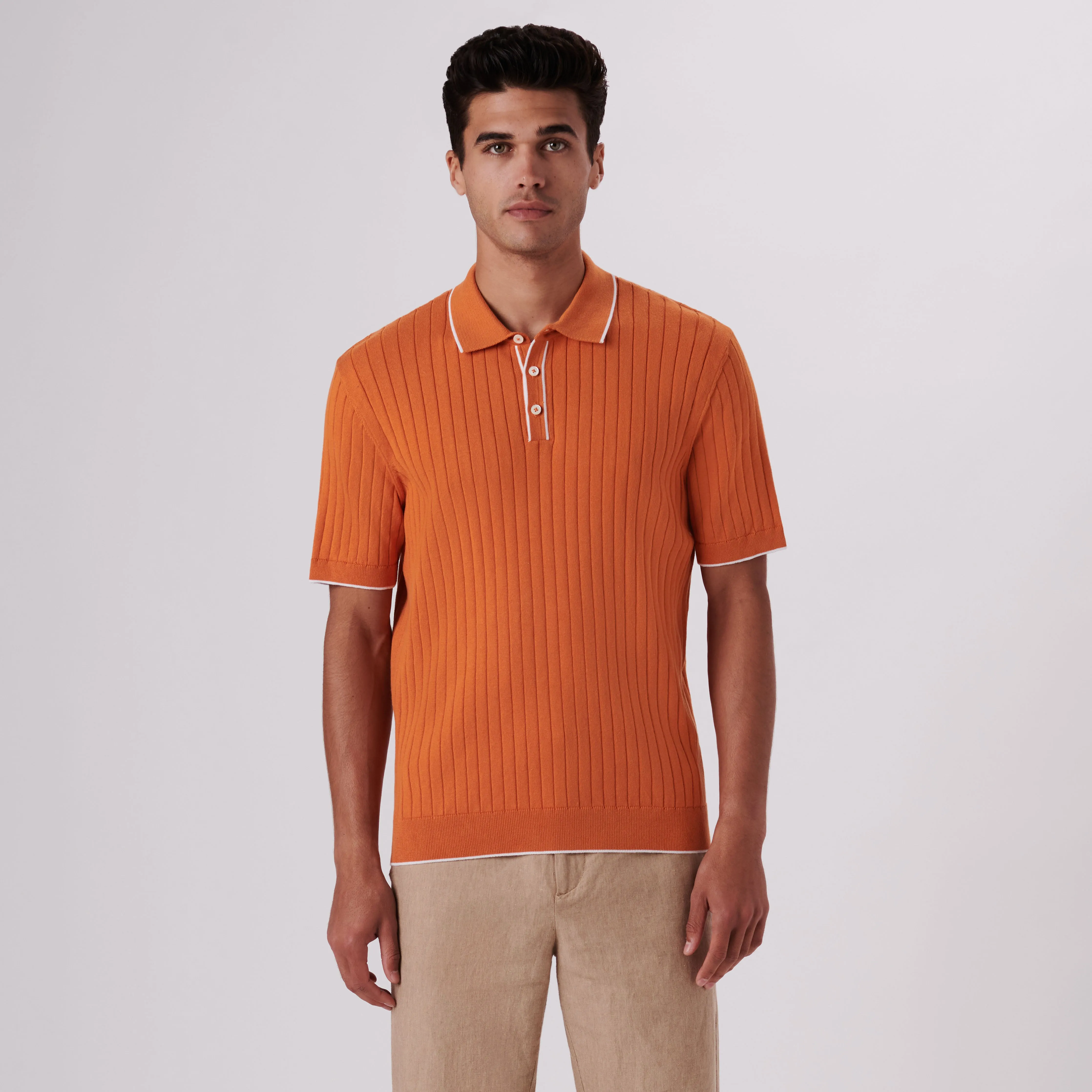 Rib Knit Short Sleeve Polo Sweater