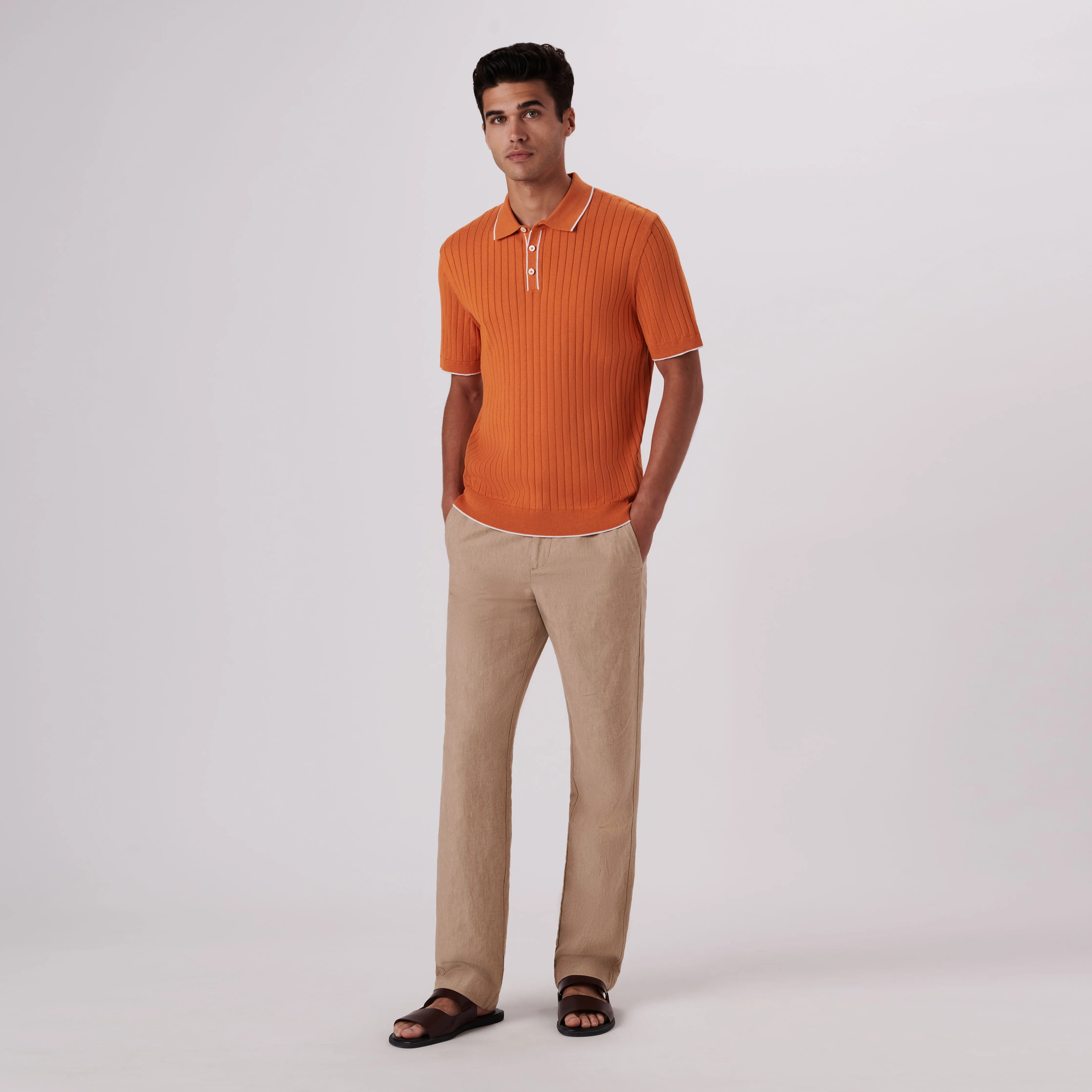 Rib Knit Short Sleeve Polo Sweater