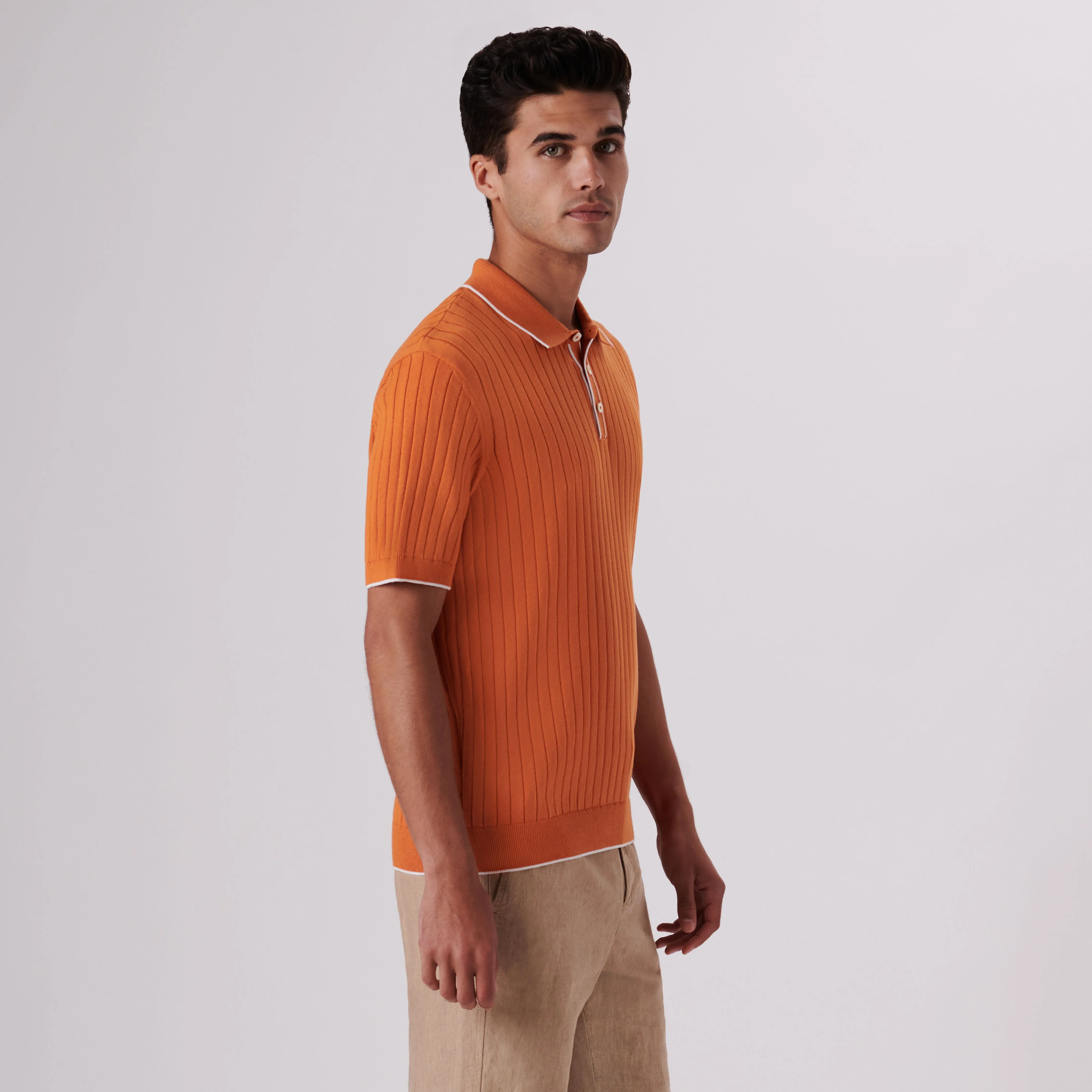Rib Knit Short Sleeve Polo Sweater