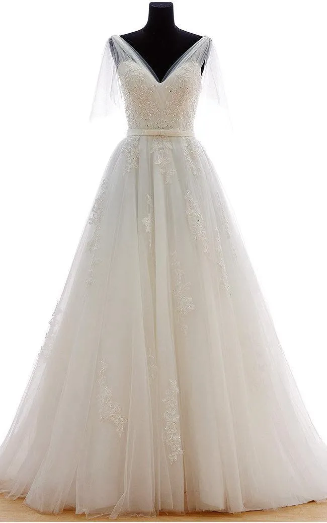 Romantic Long A-Line Tulle Wedding Dress With Heavy Embroidery-ET_711169
