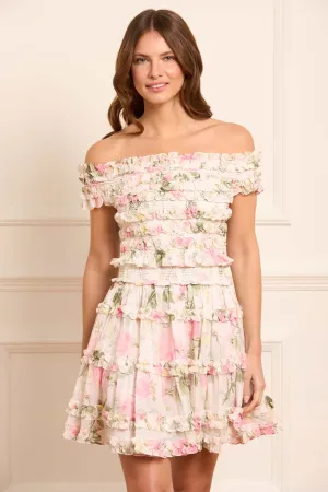 Rose Chiffon Smocked Mini Skirt