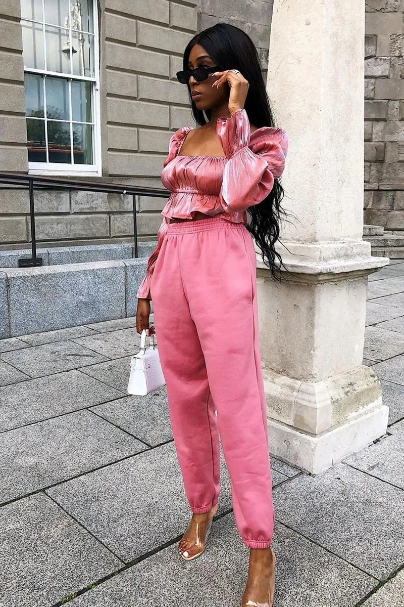 Rose Silver Metallic Square Neck Crop Top - Gabryelle