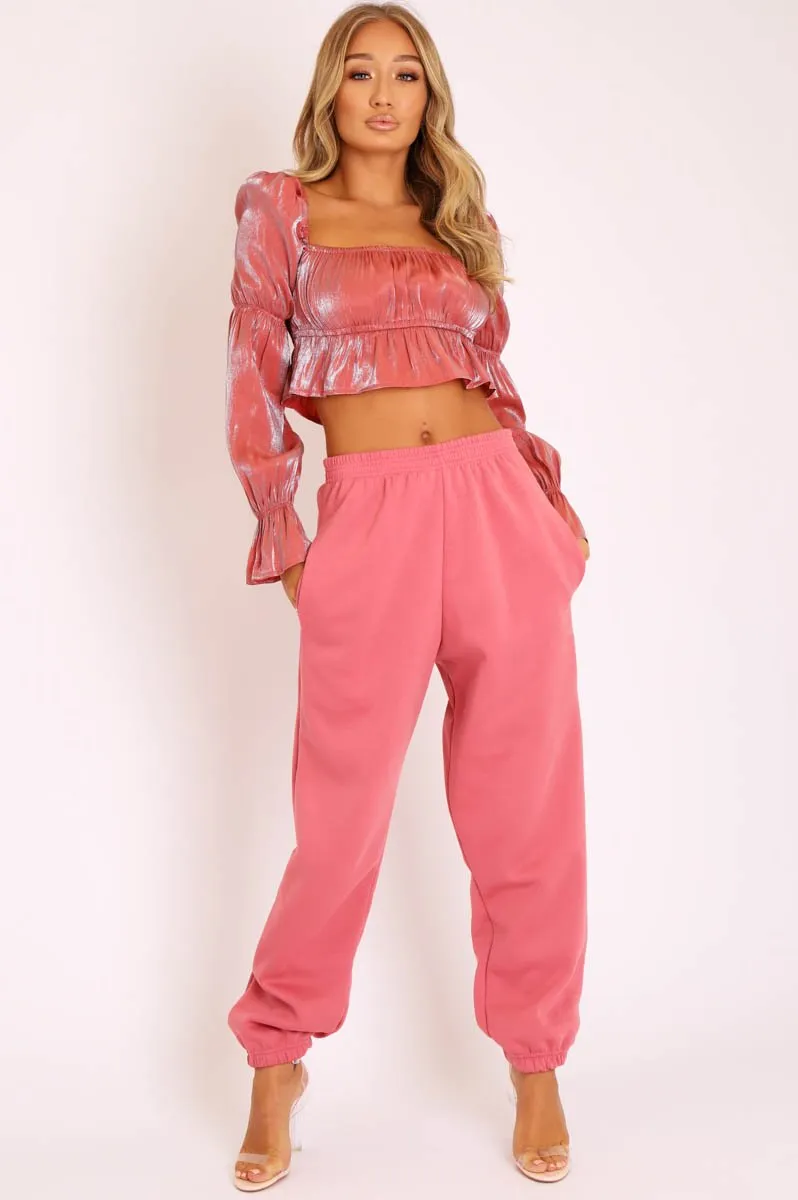 Rose Silver Metallic Square Neck Crop Top - Gabryelle