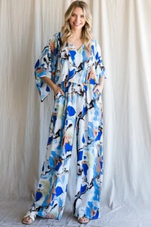 Royal Geode Swirl V Neck Jumpsuit