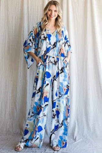 Royal Geode Swirl V Neck Jumpsuit