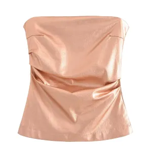 Ruched Metallic Tube Top
