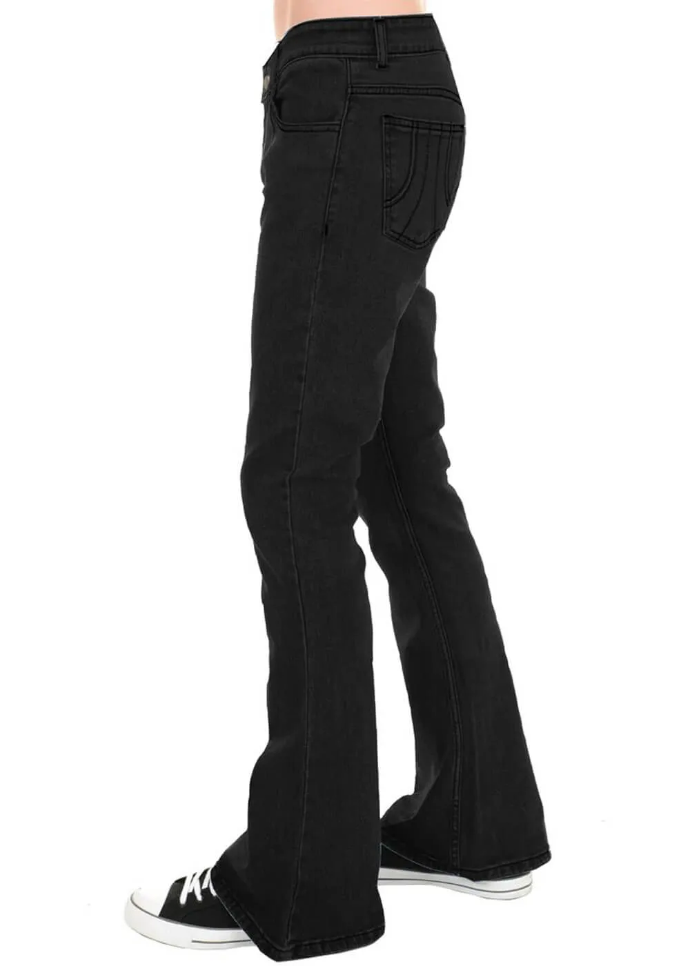 Run & Fly Mens Denim 70's Flare Trousers Black