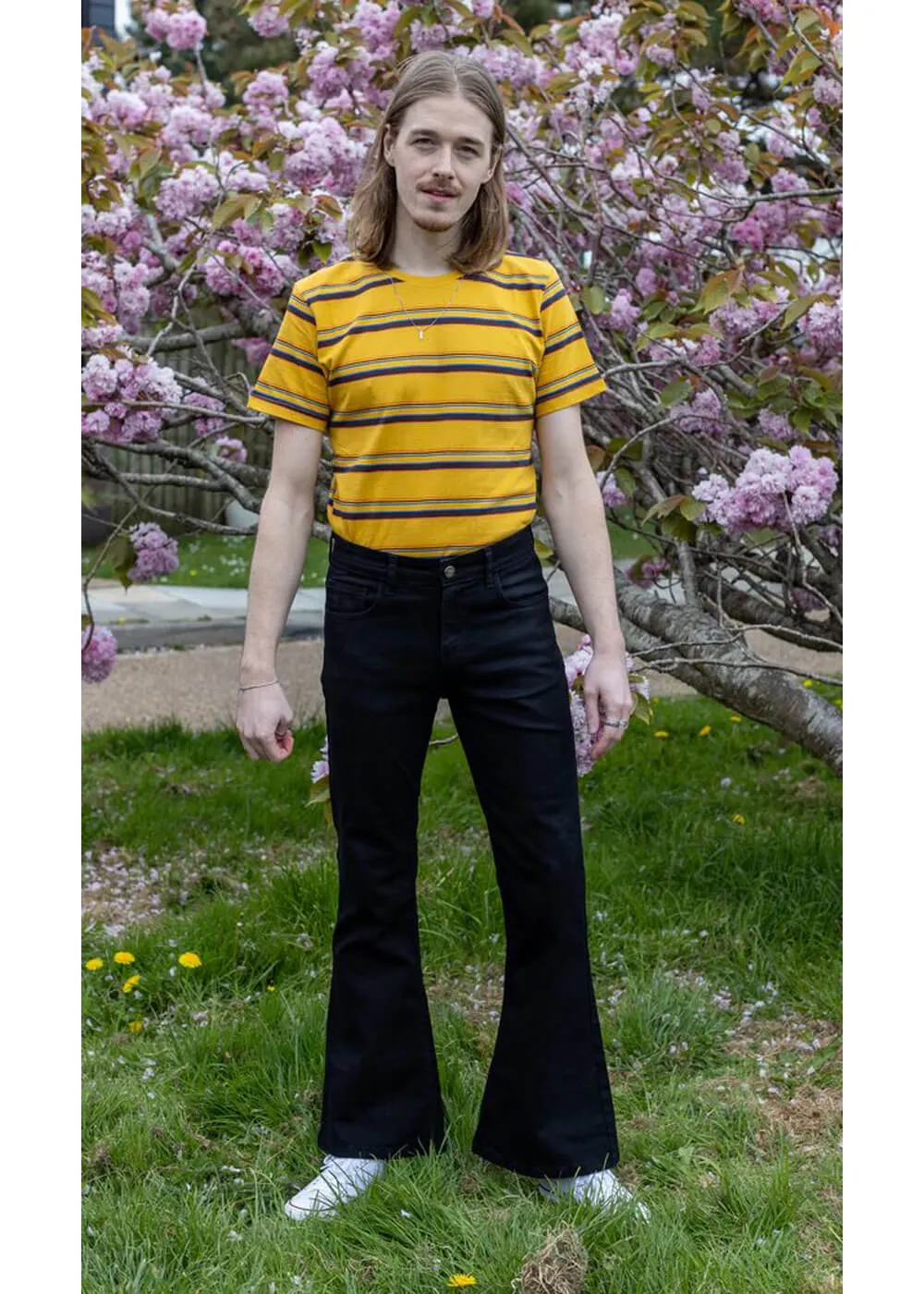 Run & Fly Mens Denim 70's Flare Trousers Black