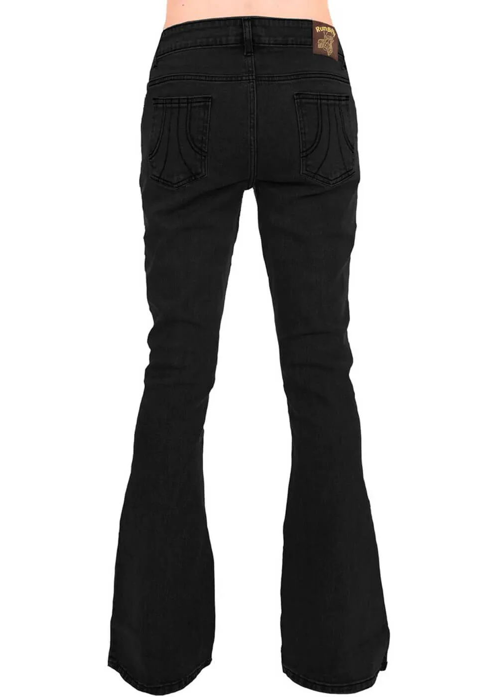 Run & Fly Mens Denim 70's Flare Trousers Black