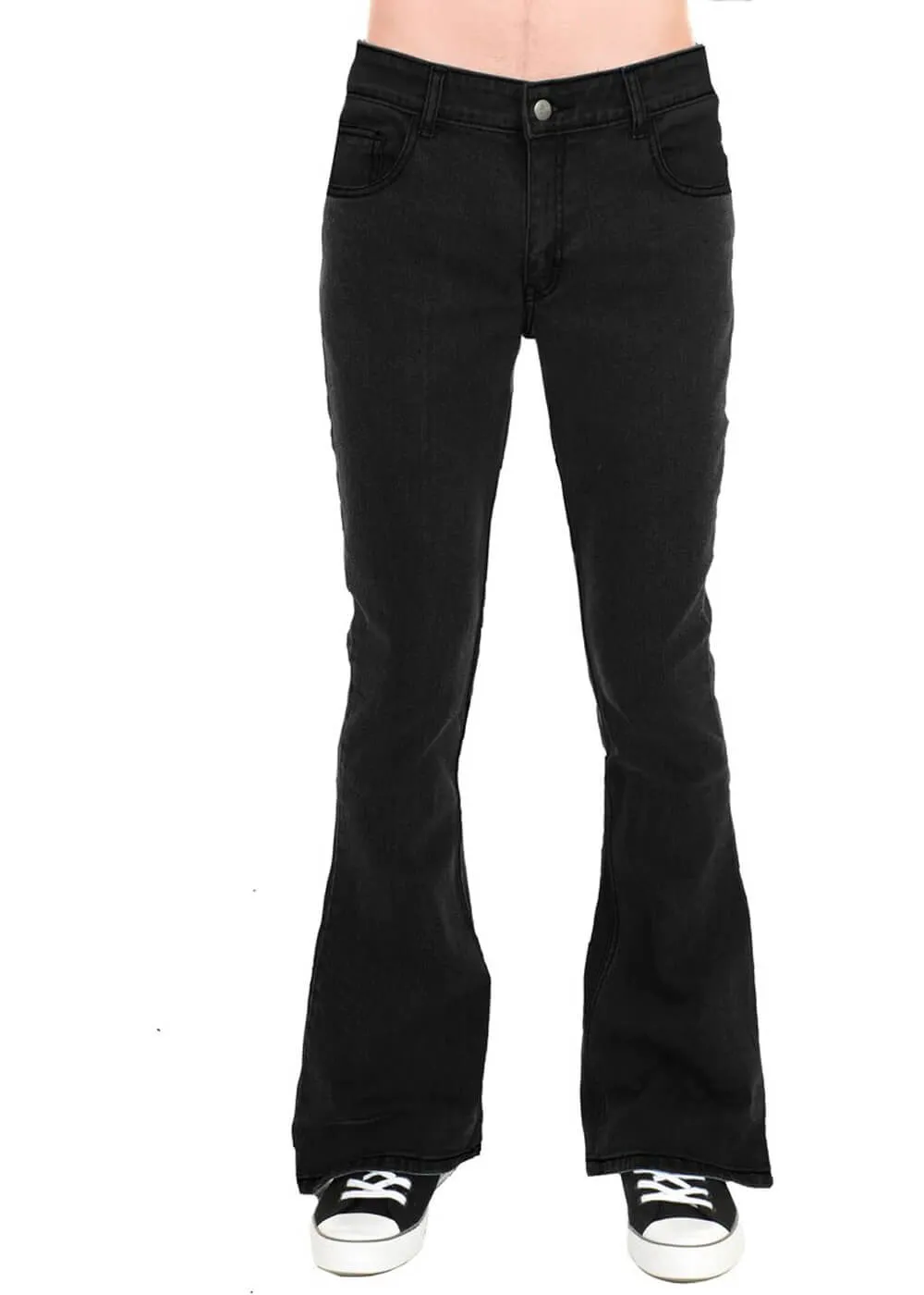 Run & Fly Mens Denim 70's Flare Trousers Black