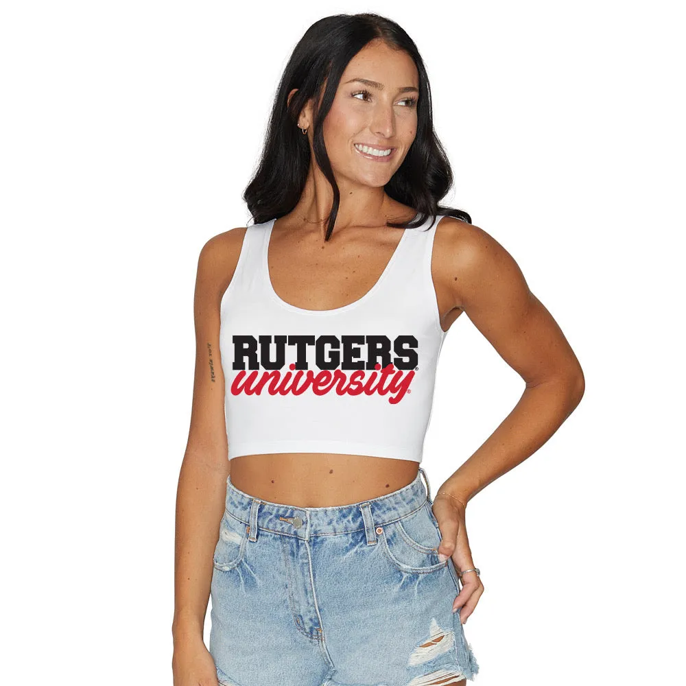 Rutgers Cursive White Crop Tank Top