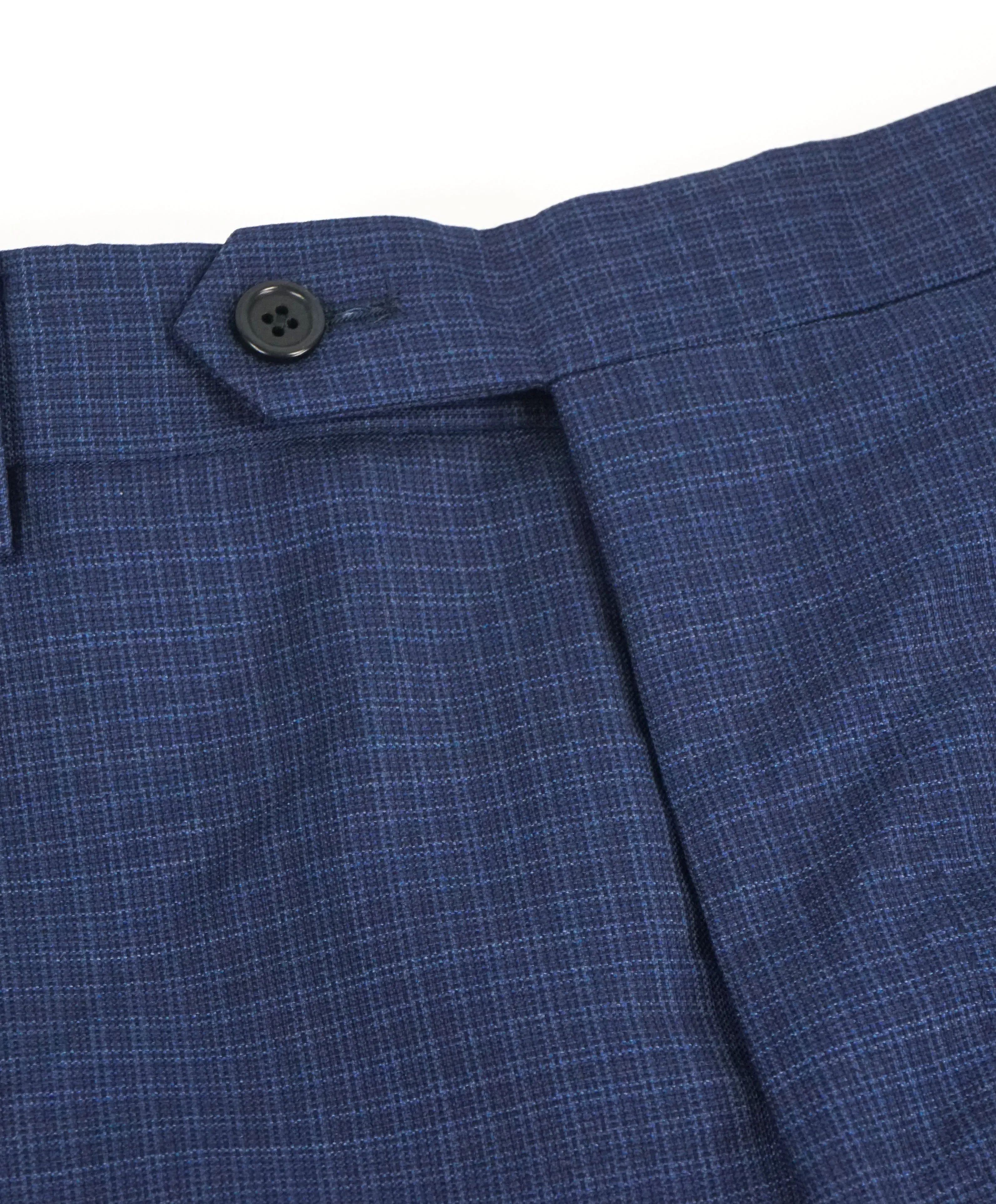 SAKS FIFTH AVE - Blue Micro Plaid Check MADE IN ITALY Flat Front Dress Pants - 34W