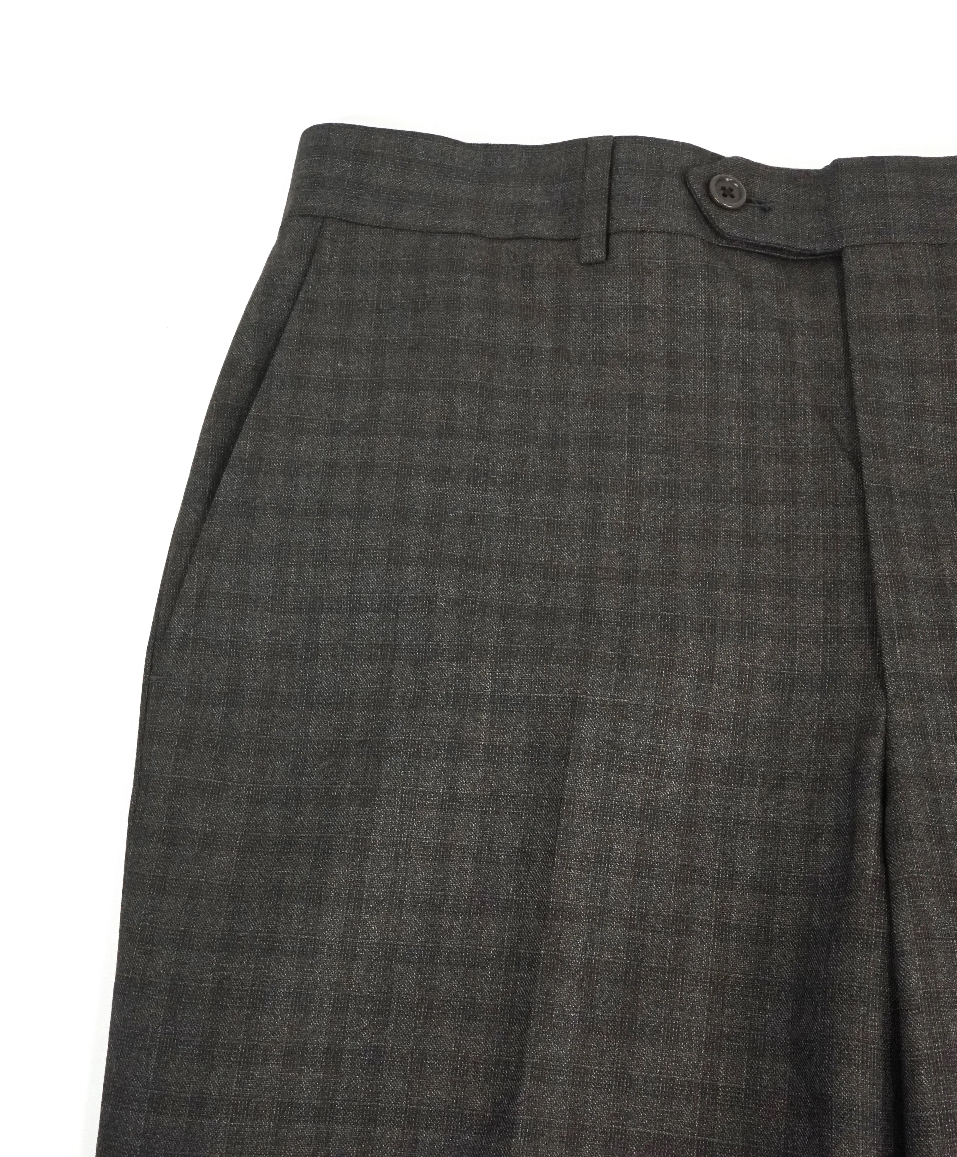 SAKS FIFTH AVE -Brown Wool MADE IN ITALY Plaid Check Flat Front Dress Pants - 34W
