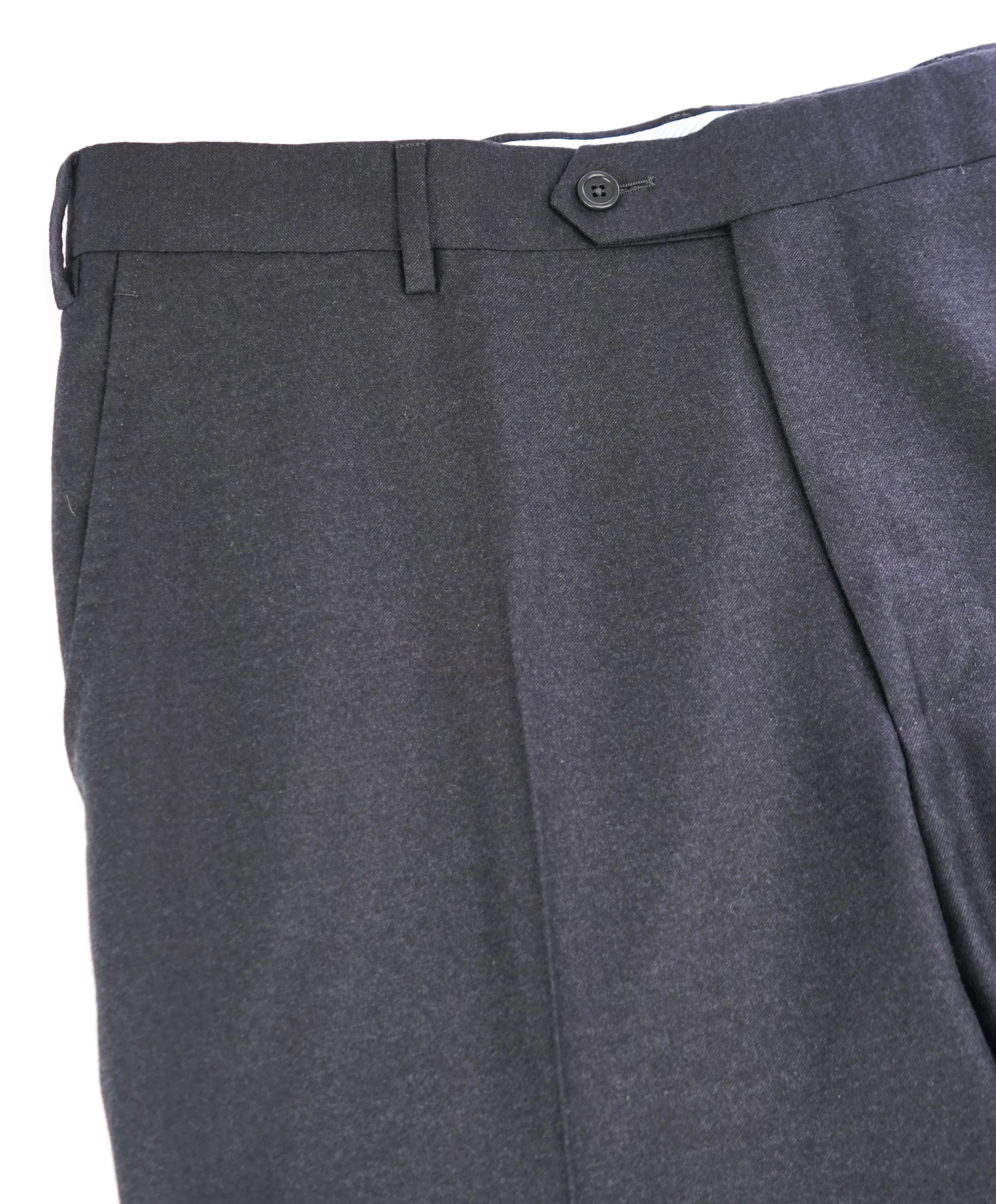 SAKS FIFTH AVE  - Charcoal Flannel Made In Italy Flat Front Dress Pants - 38W