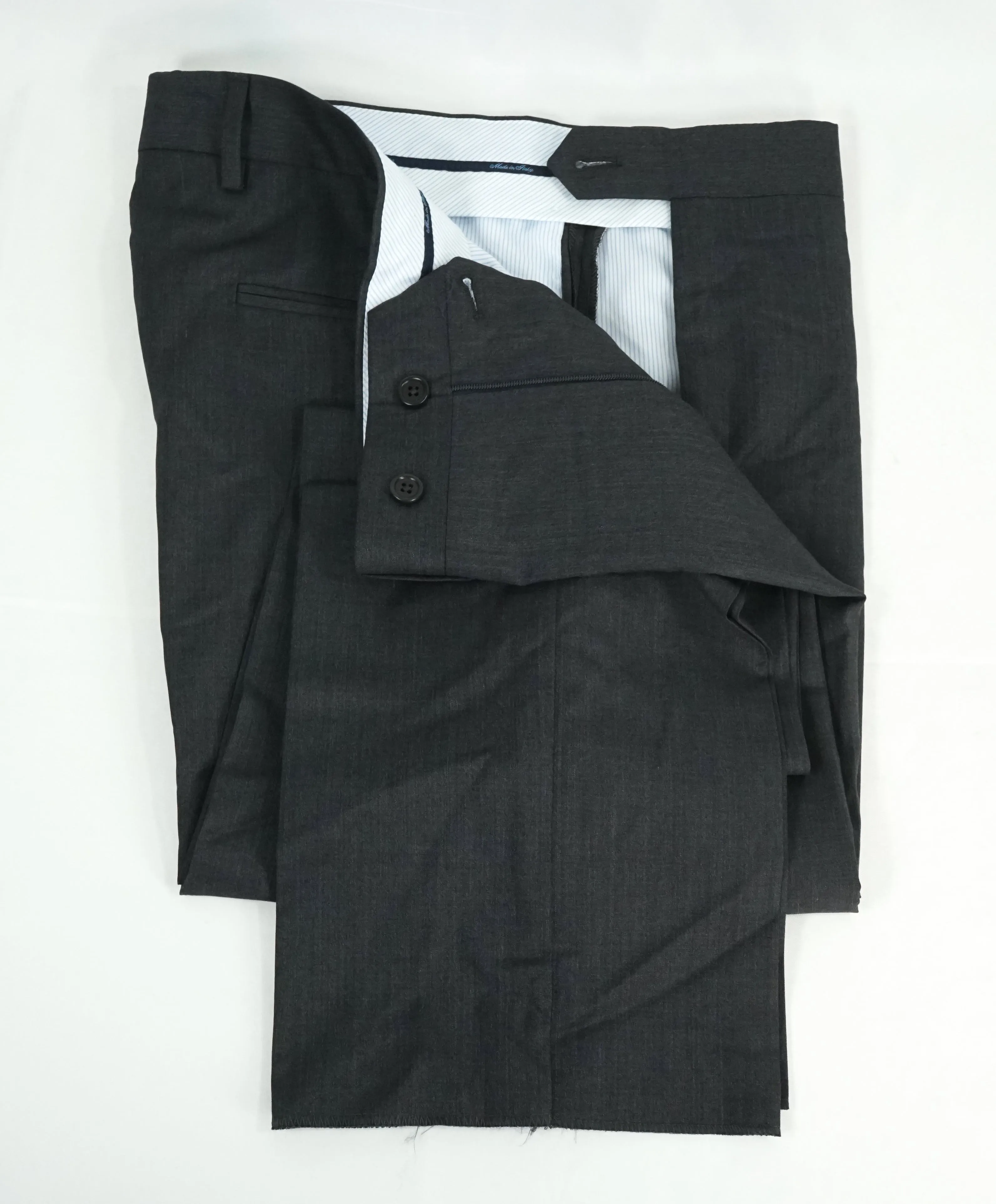 SAKS FIFTH AVE -Charcoal Wool & Silk MADE IN ITALY Flat Front Dress Pants -  32W