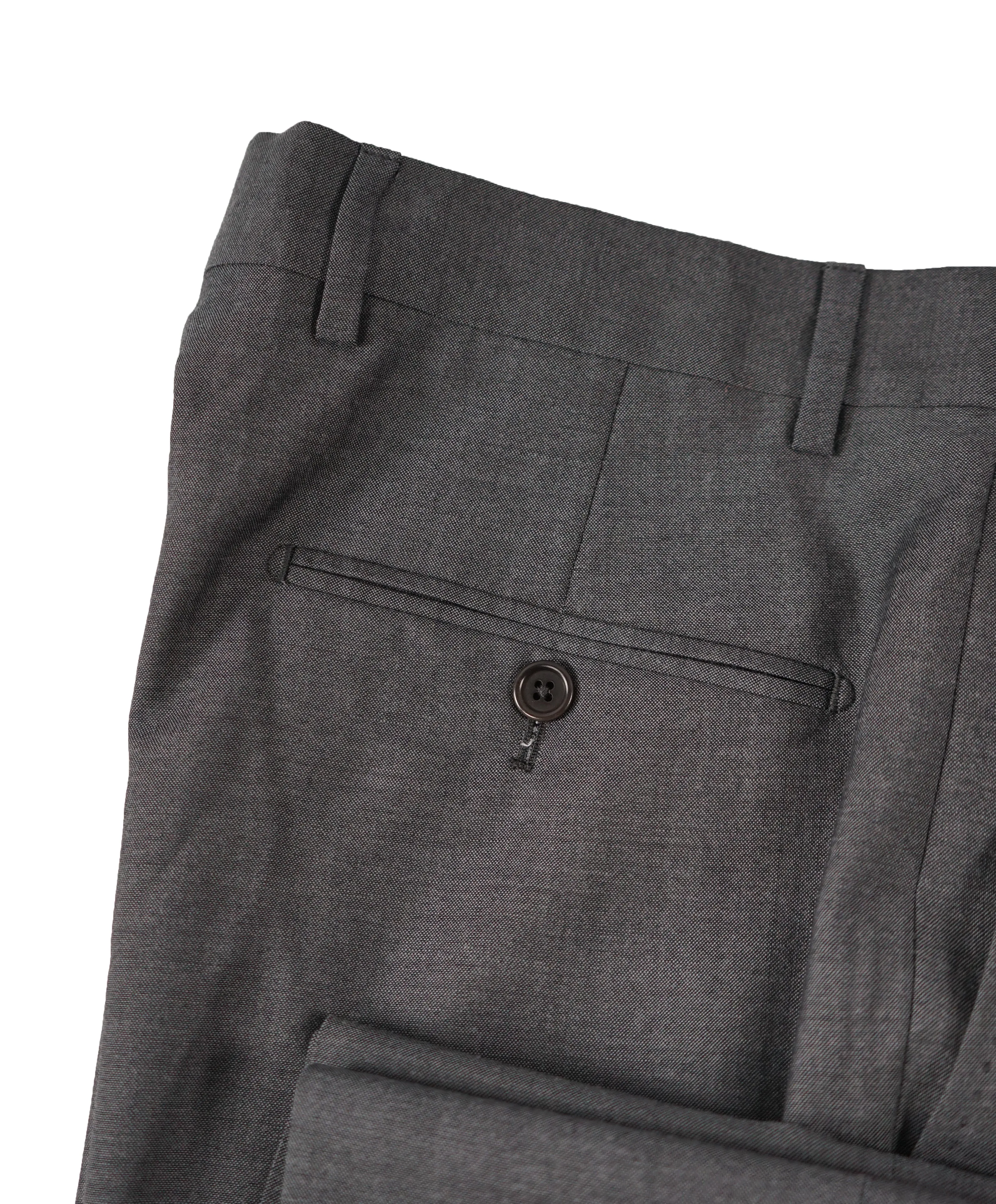 SAKS FIFTH AVE - Gray W Purple Lining Wool MADE IN ITALY Flat Front Dress Pants - 32W