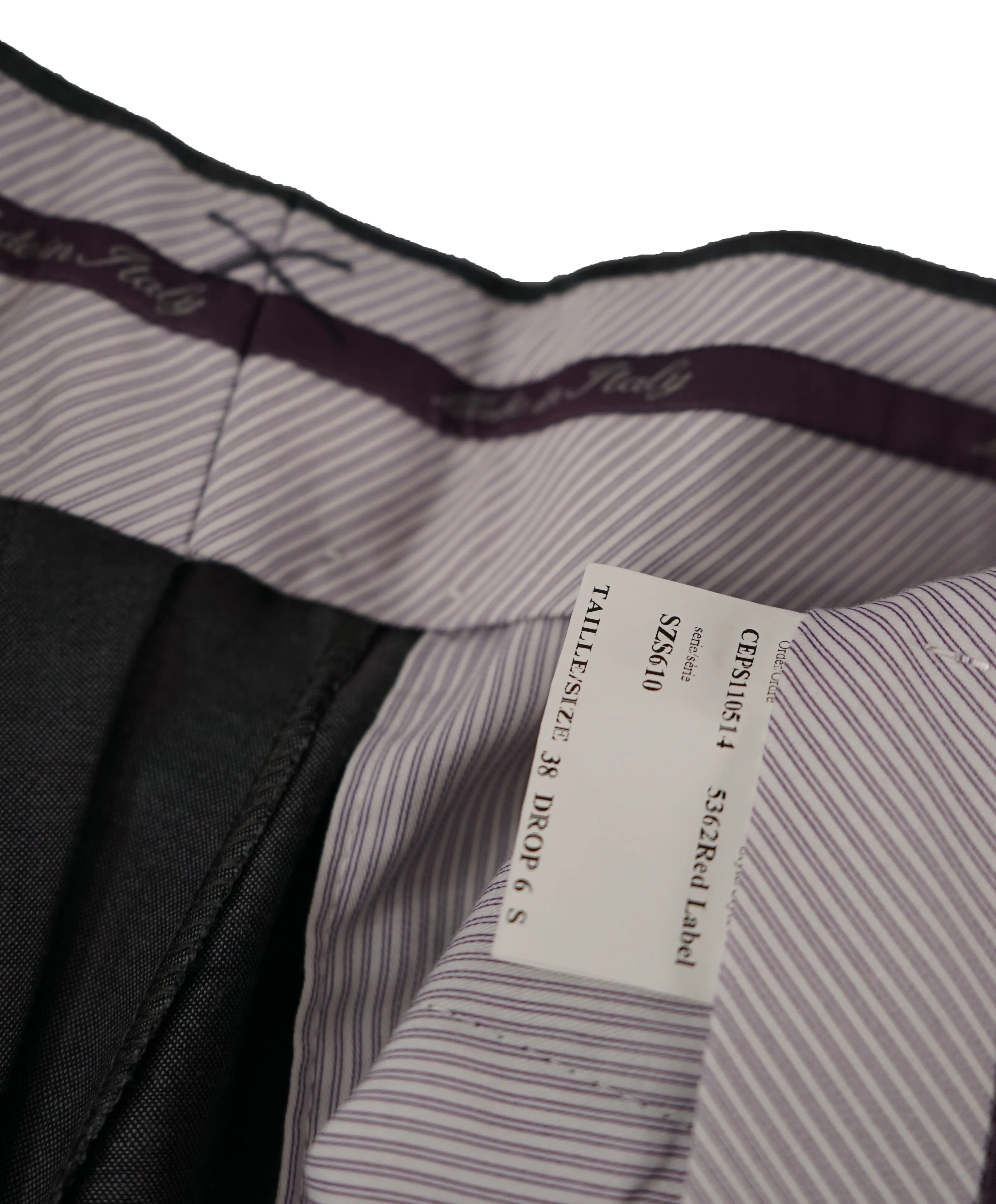 SAKS FIFTH AVE - Gray W Purple Lining Wool MADE IN ITALY Flat Front Dress Pants - 32W