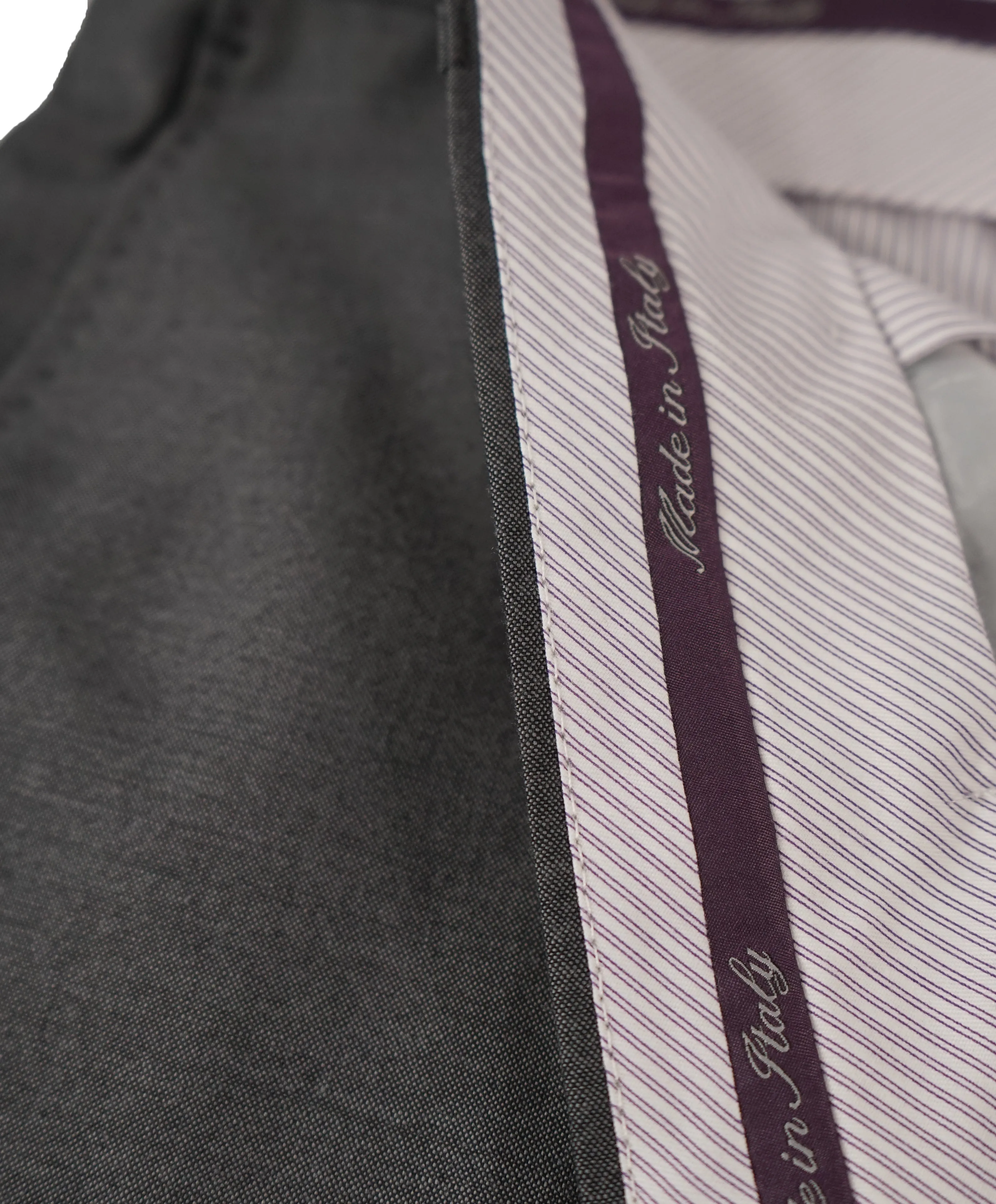 SAKS FIFTH AVE - Gray W Purple Lining Wool MADE IN ITALY Flat Front Dress Pants - 32W
