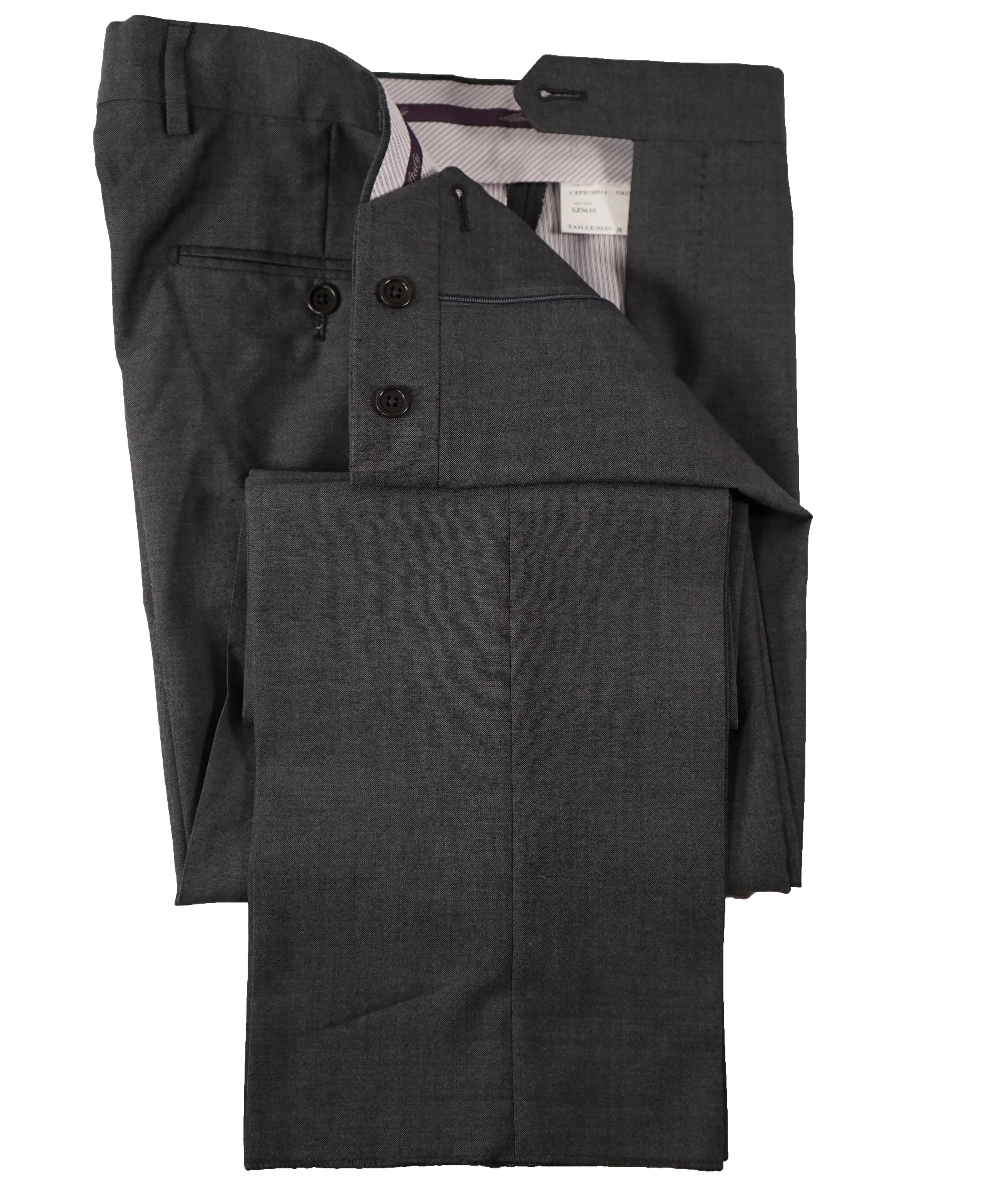SAKS FIFTH AVE - Gray W Purple Lining Wool MADE IN ITALY Flat Front Dress Pants - 32W
