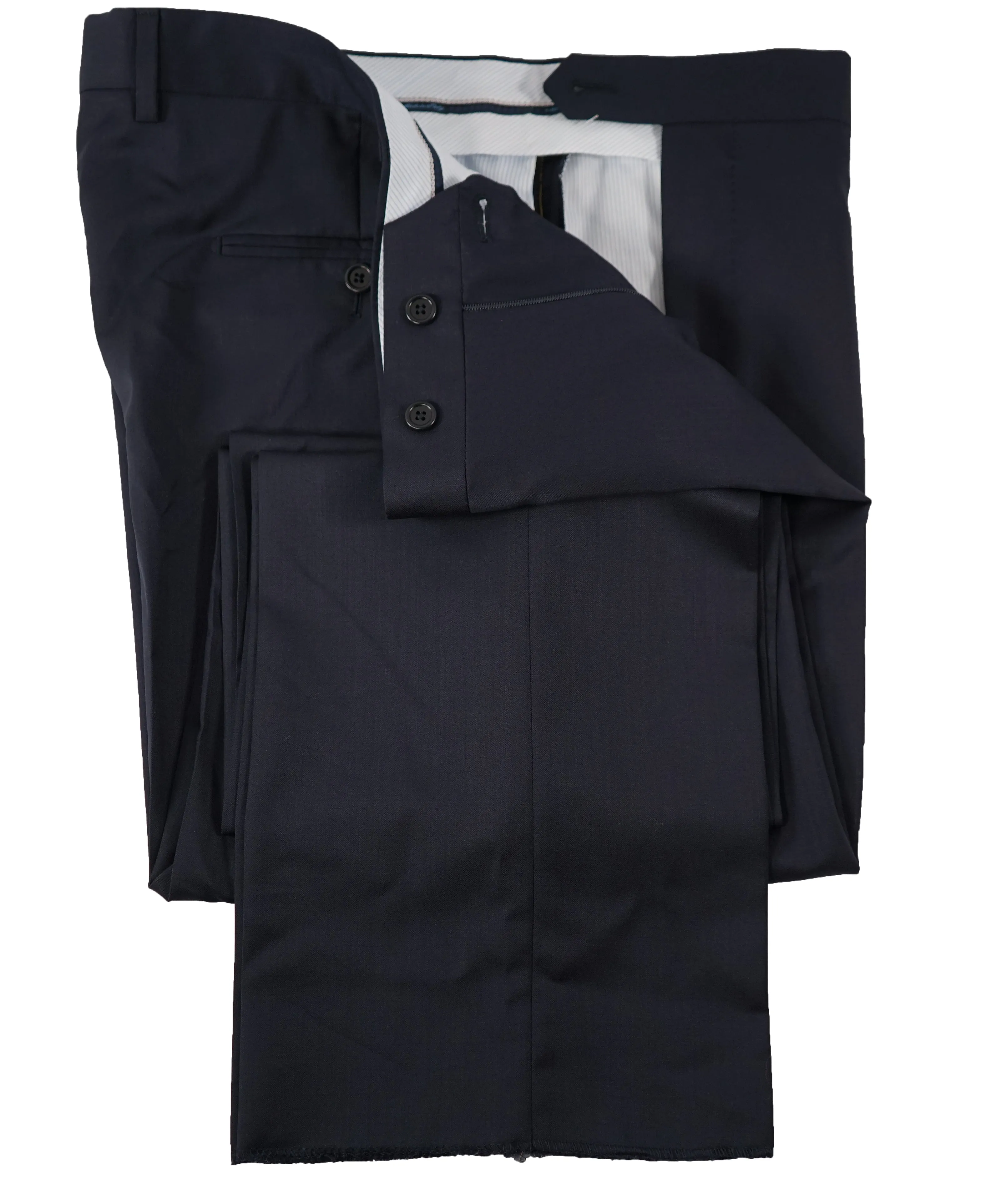 SAKS FIFTH AVE -Navy Wool / Silk MADE IN ITALY Flat Front Dress Pants- 38W