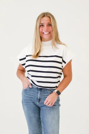 Seaside Charm Short Sleeve Striped Top in Off White