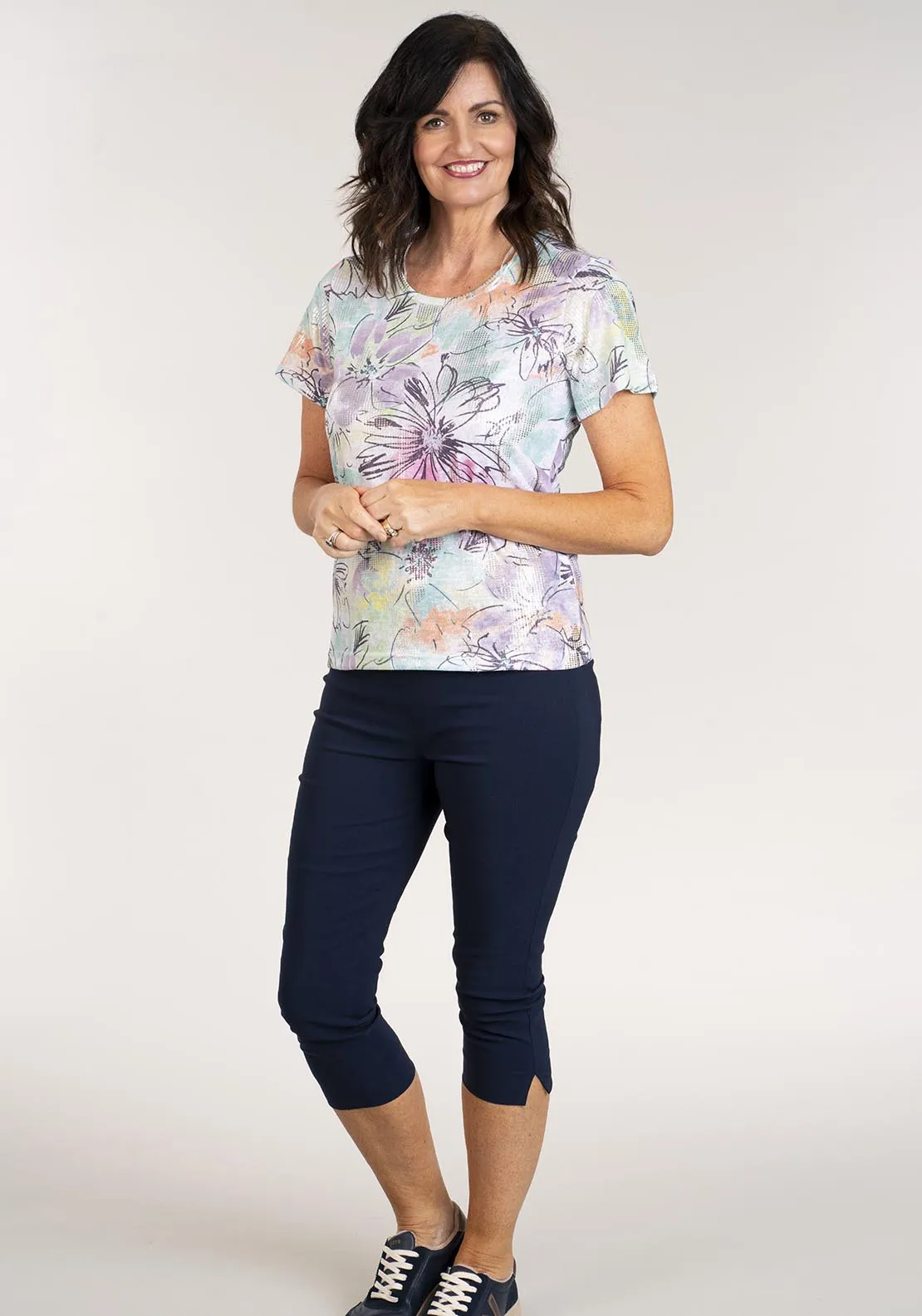 Short Sleeve Foil Print T-Shirt -Floral Green - Green
