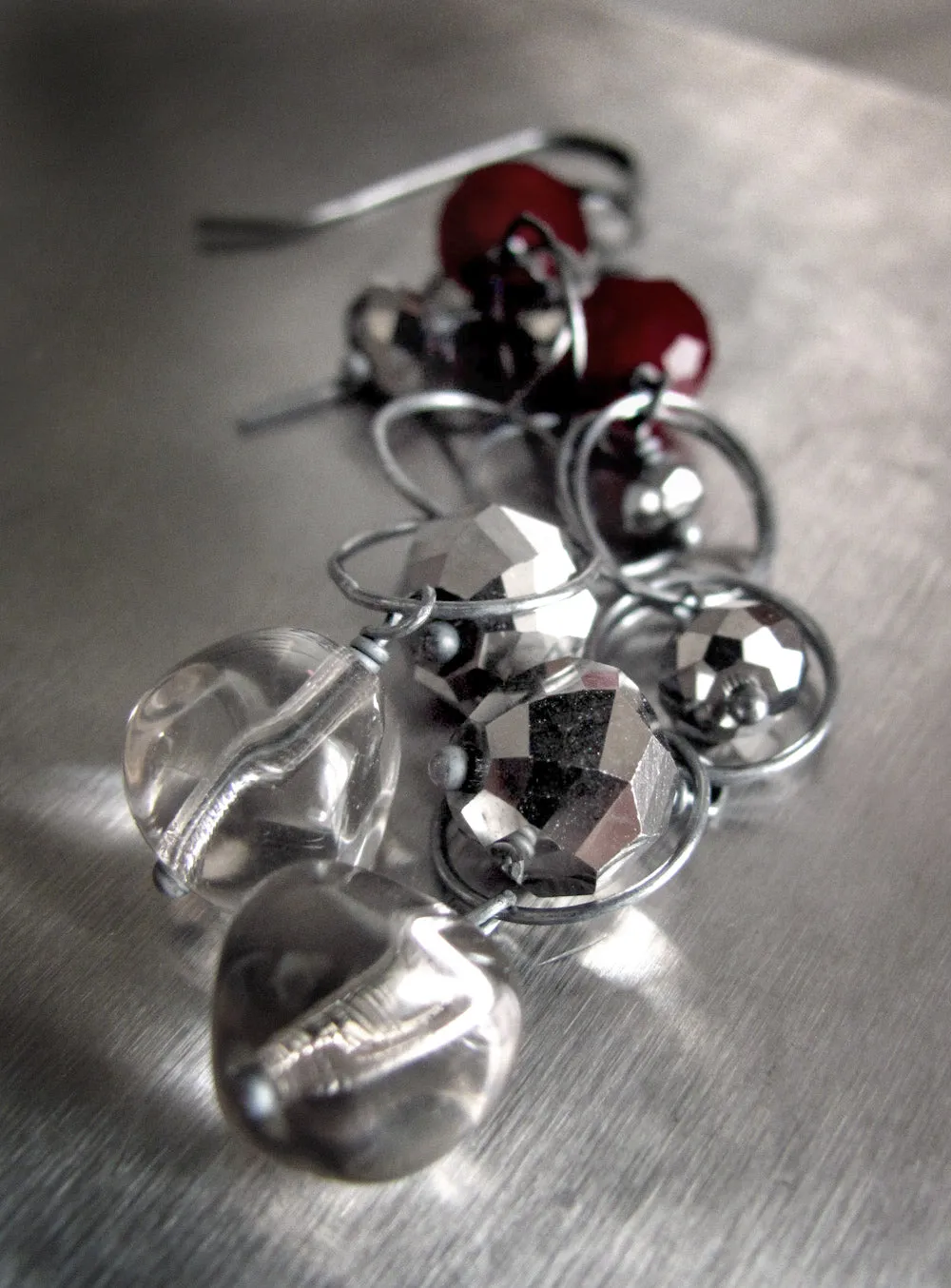 SMOKE & LIPSTICK - Long Chain Earrings with Oxidized Sterling Silver