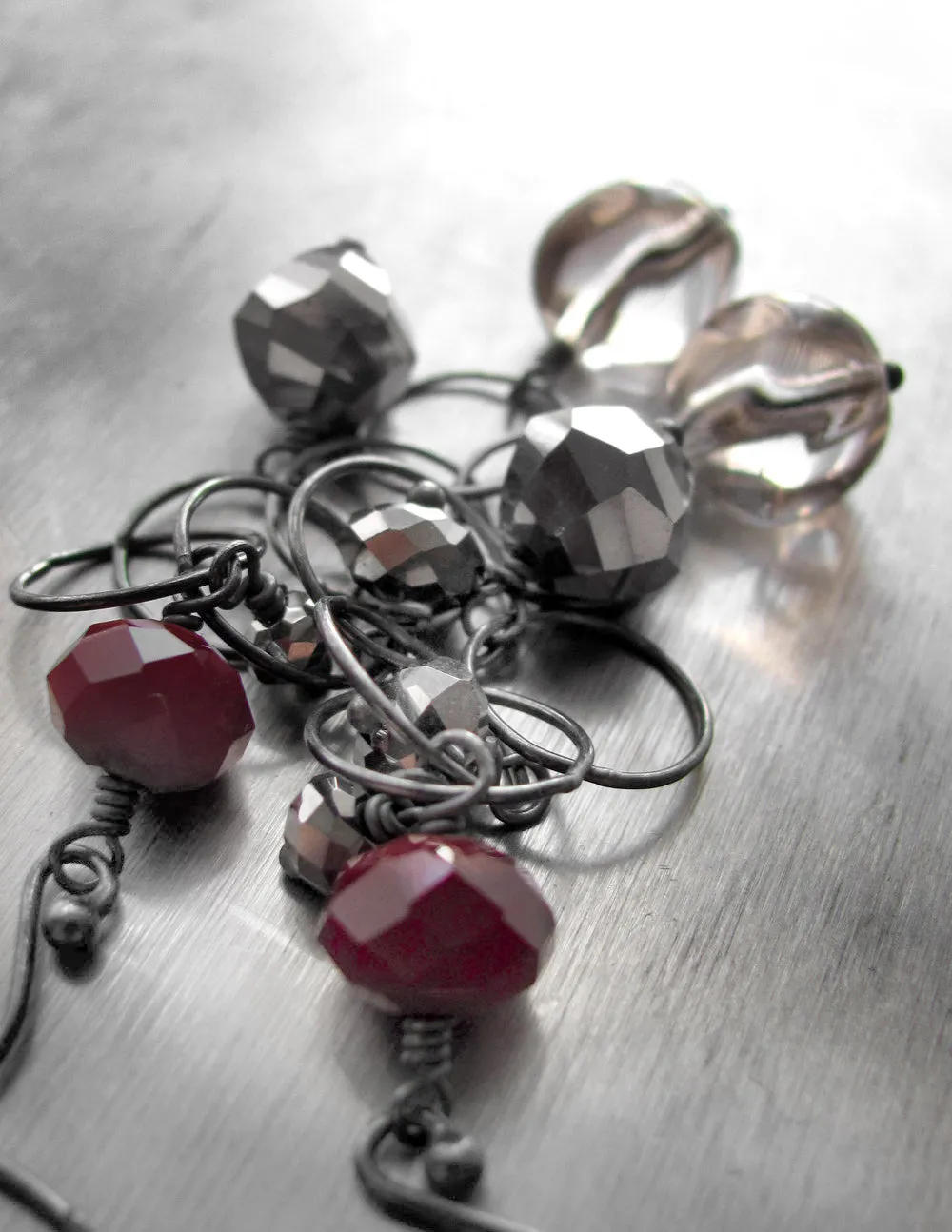SMOKE & LIPSTICK - Long Chain Earrings with Oxidized Sterling Silver