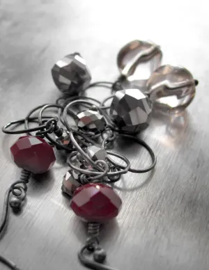 SMOKE & LIPSTICK - Long Chain Earrings with Oxidized Sterling Silver
