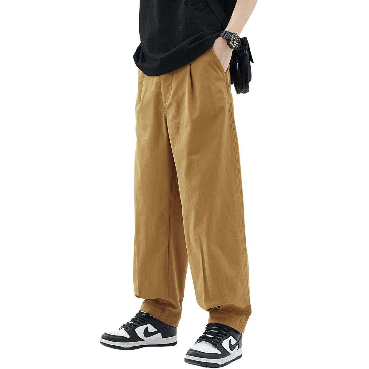 Solid Color Tapered Cotton Trousers