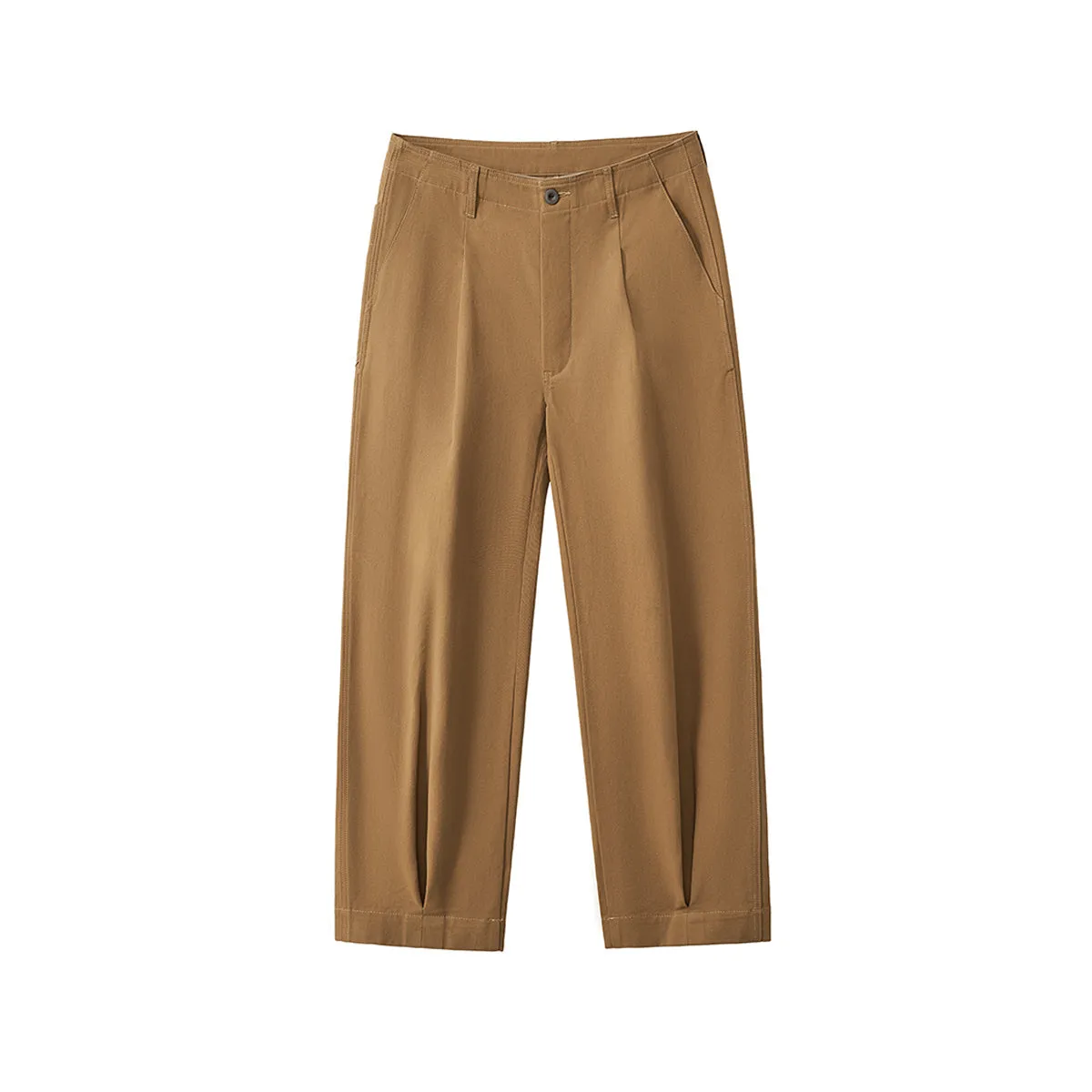 Solid Color Tapered Cotton Trousers