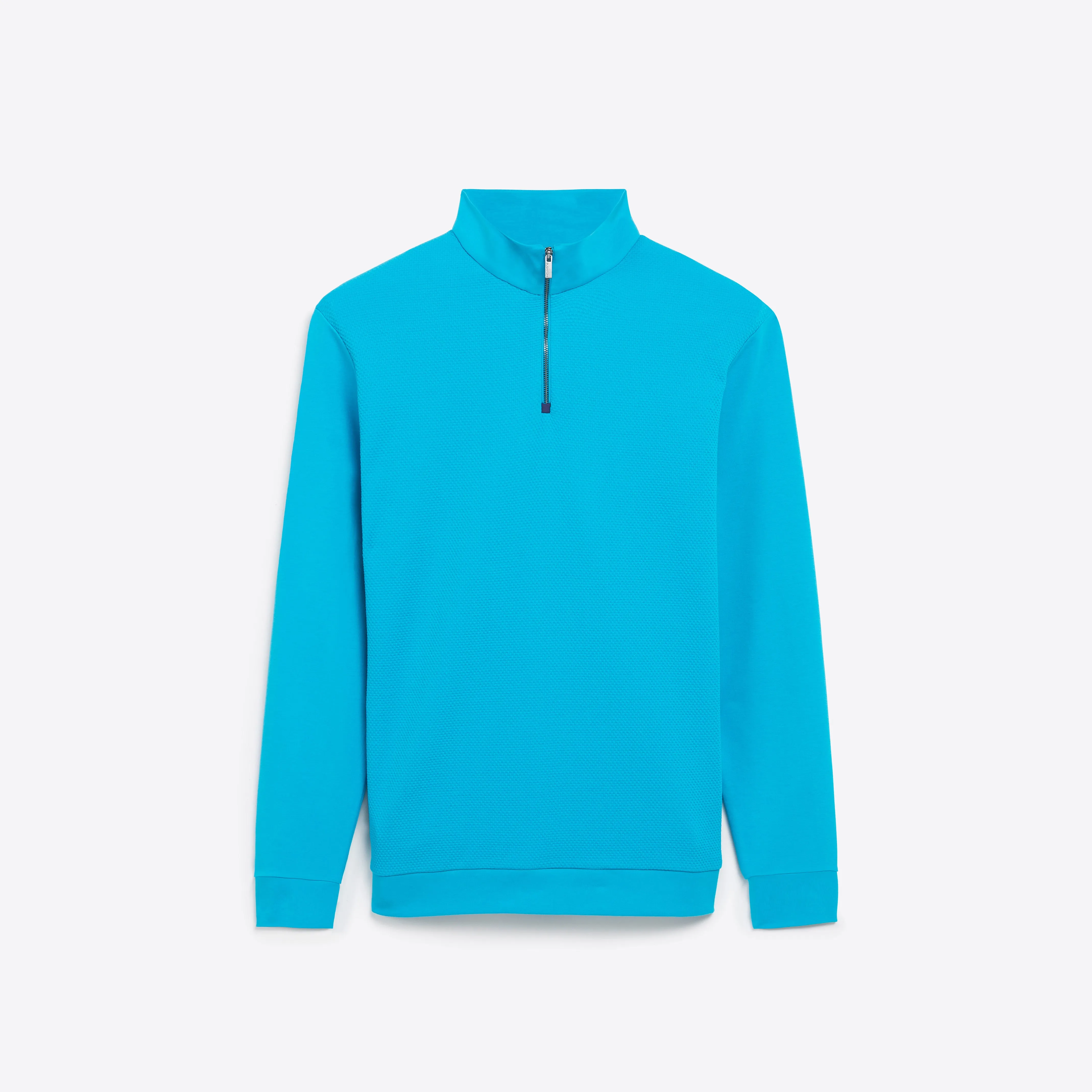 Solid Mesh Effect Quarter Zip Mock Neck Pullover